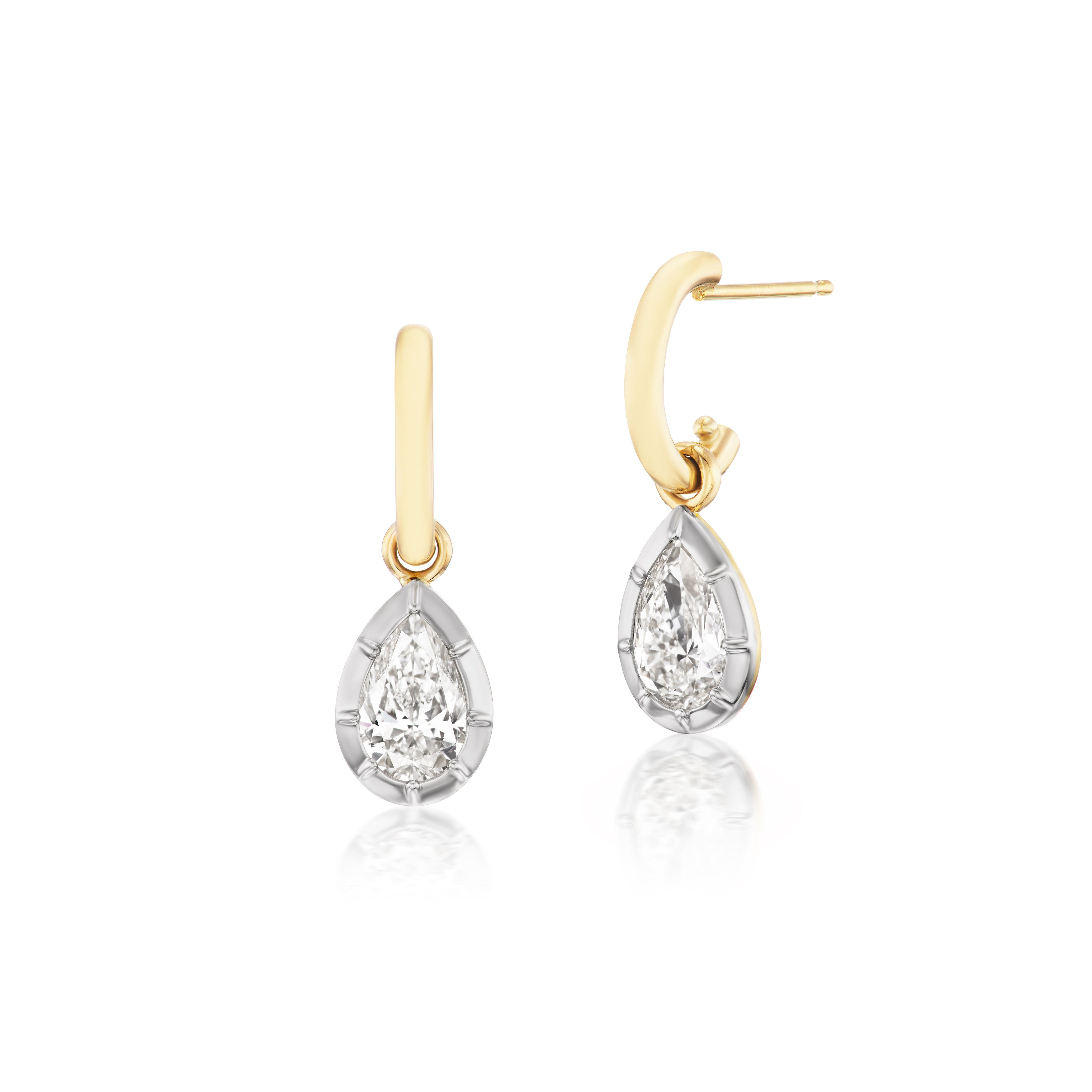 18k yellow gold white gold 2.47ct natural pear diamond drop earrings claw setting white rhodium