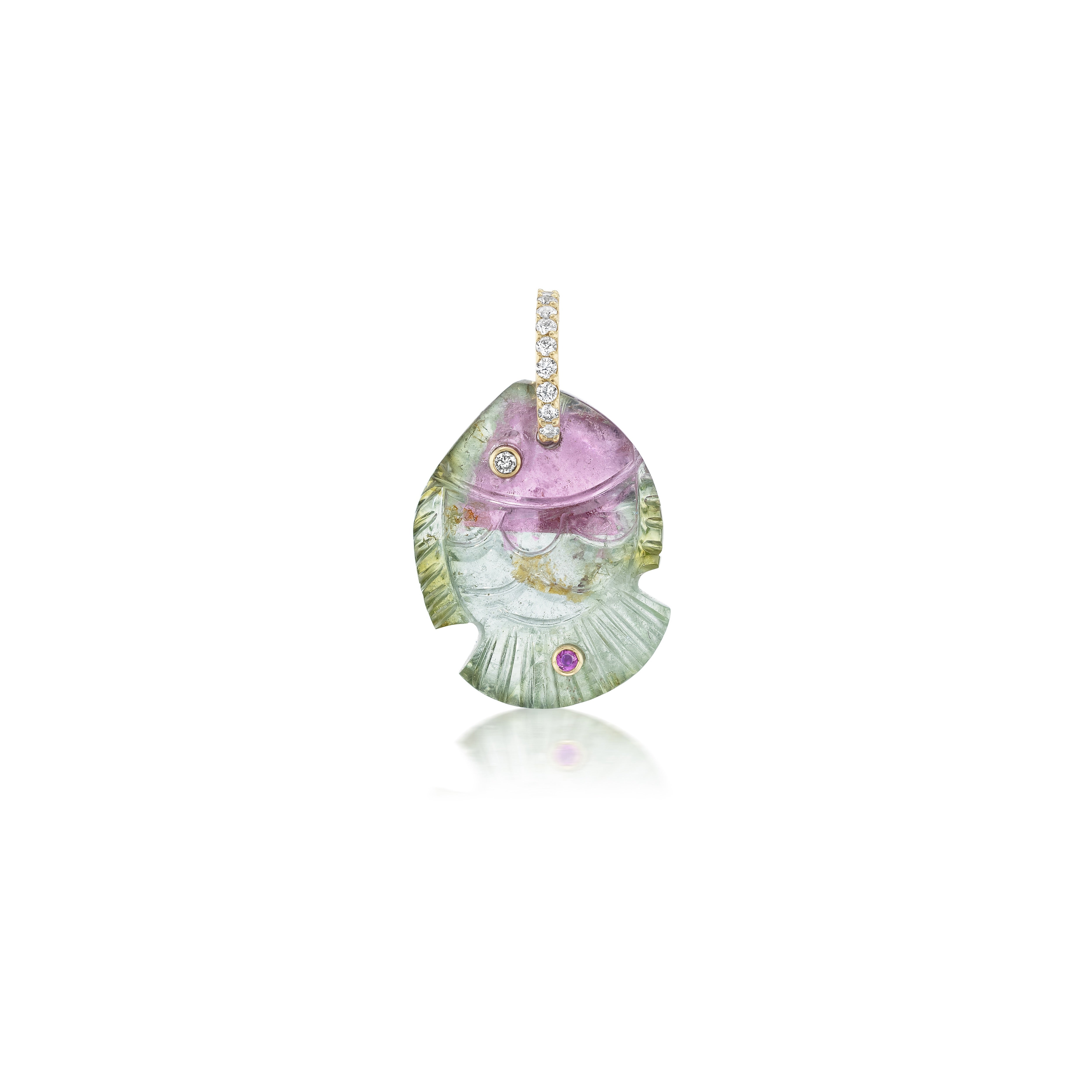 18k yellow gold tourmaline fish charm pendant with diamond bale by violette joiallerie at tiny gods