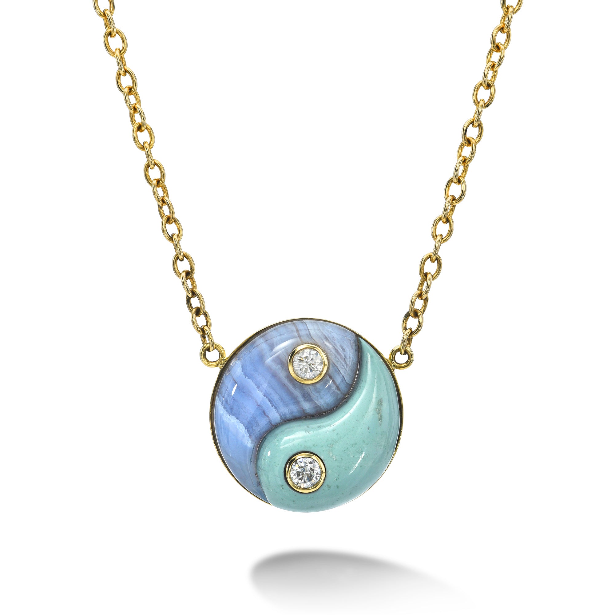 yin yang pendant rolo chain white diamond blue lace agate milky turquoise retrouvia tiny gods