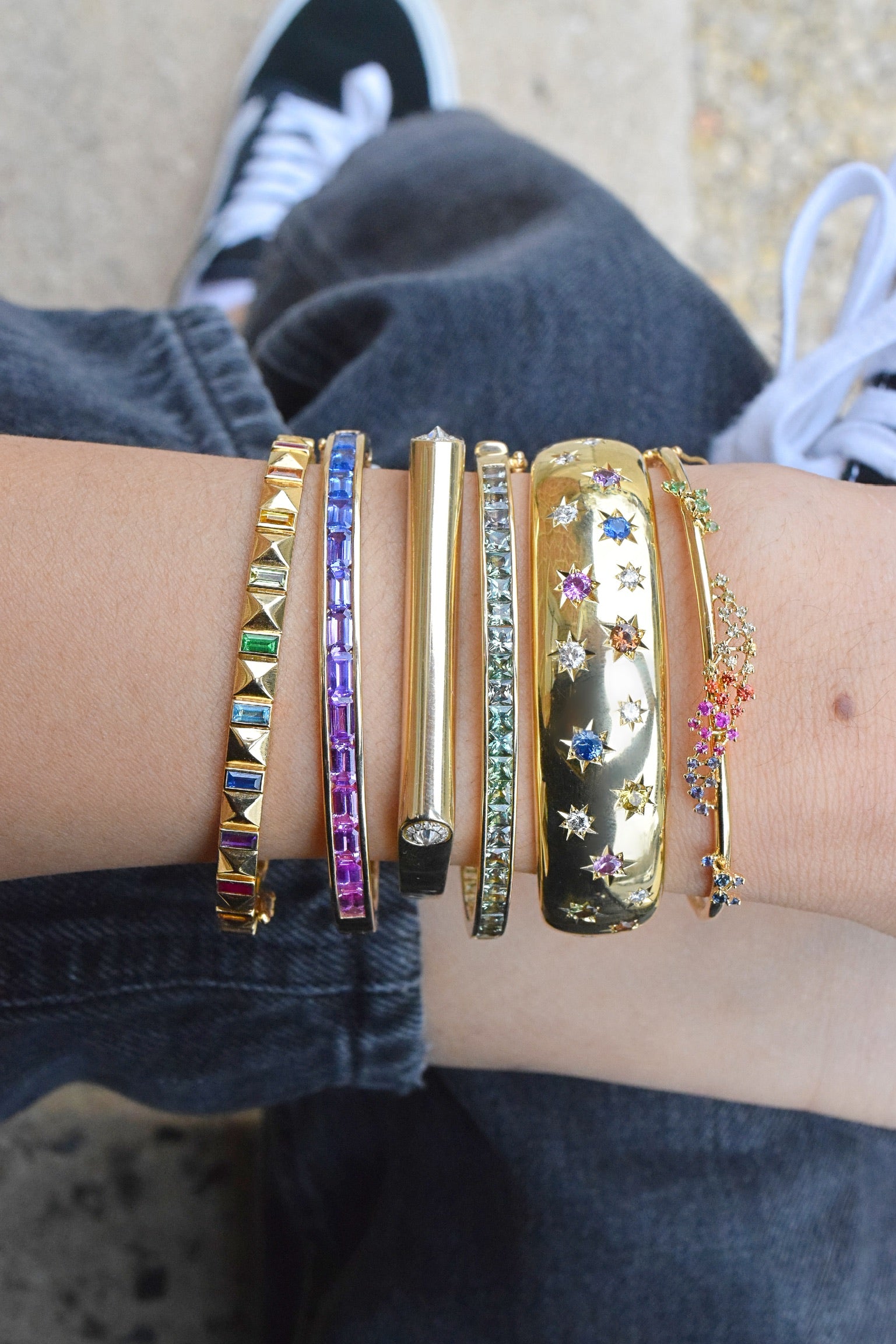 Rainbow Pyramid Stud Bangle Bracelet