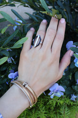 18k white gold Oui open marquis diamond ring with black enamel by Nikos Koulis Tiny Gods
