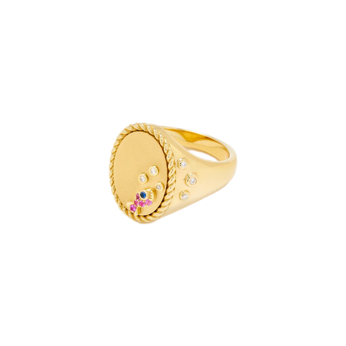 9k yellow gold diamond pink fish under the water sea signet ring by Yvonne Leon Tiny Gods