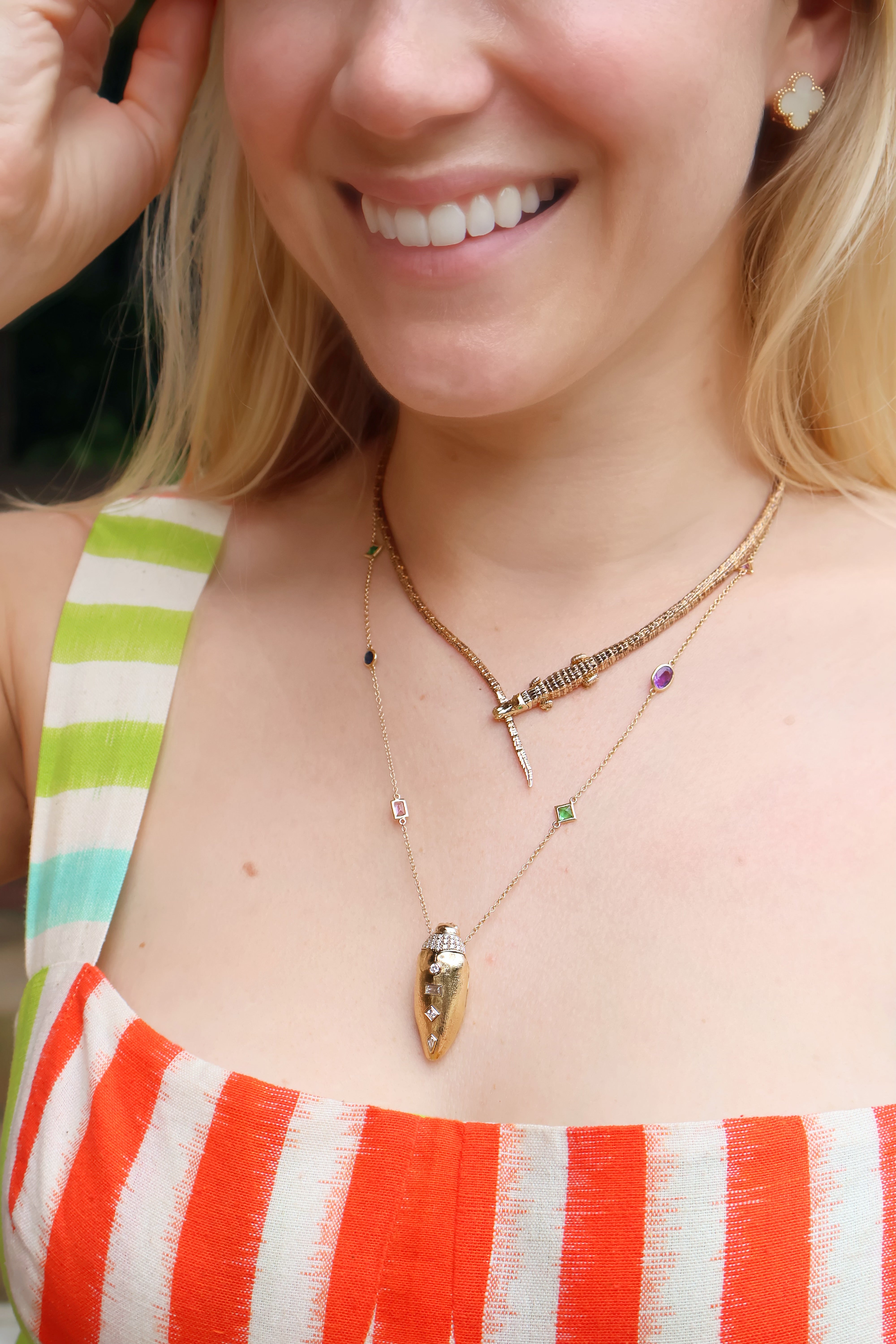 18k yellow gold golden wing scarab pop art necklace with diamonds by Bibi Van Der Velden Tiny Gods