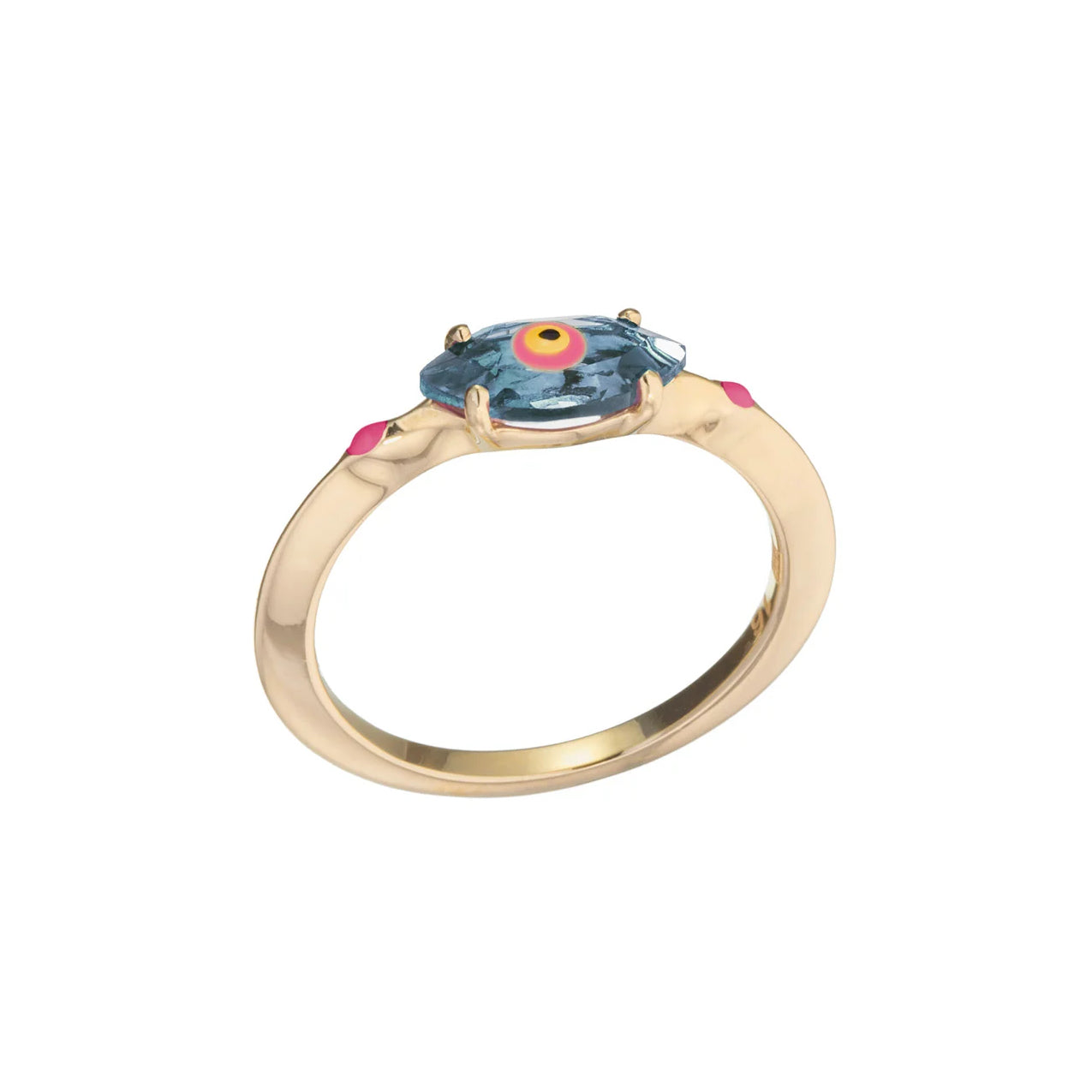 9k yellow gold marquis blue topaz evil eye fortuneye love evil eye enamel ring by Bea Bongiasca Tiny Gods