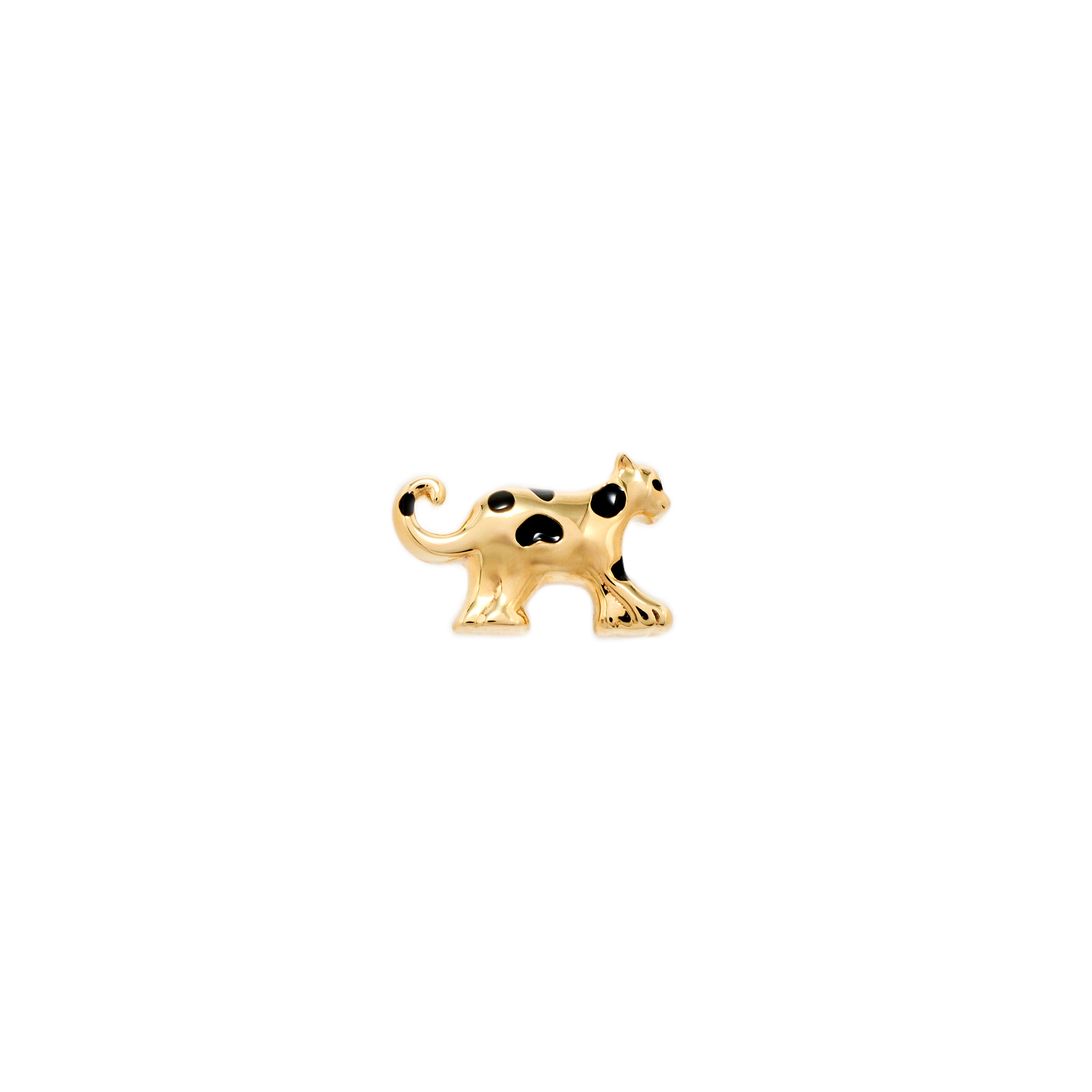 9k yellow gold and black enamel leopard stud earring by Yvonne Leon Tiny Gods