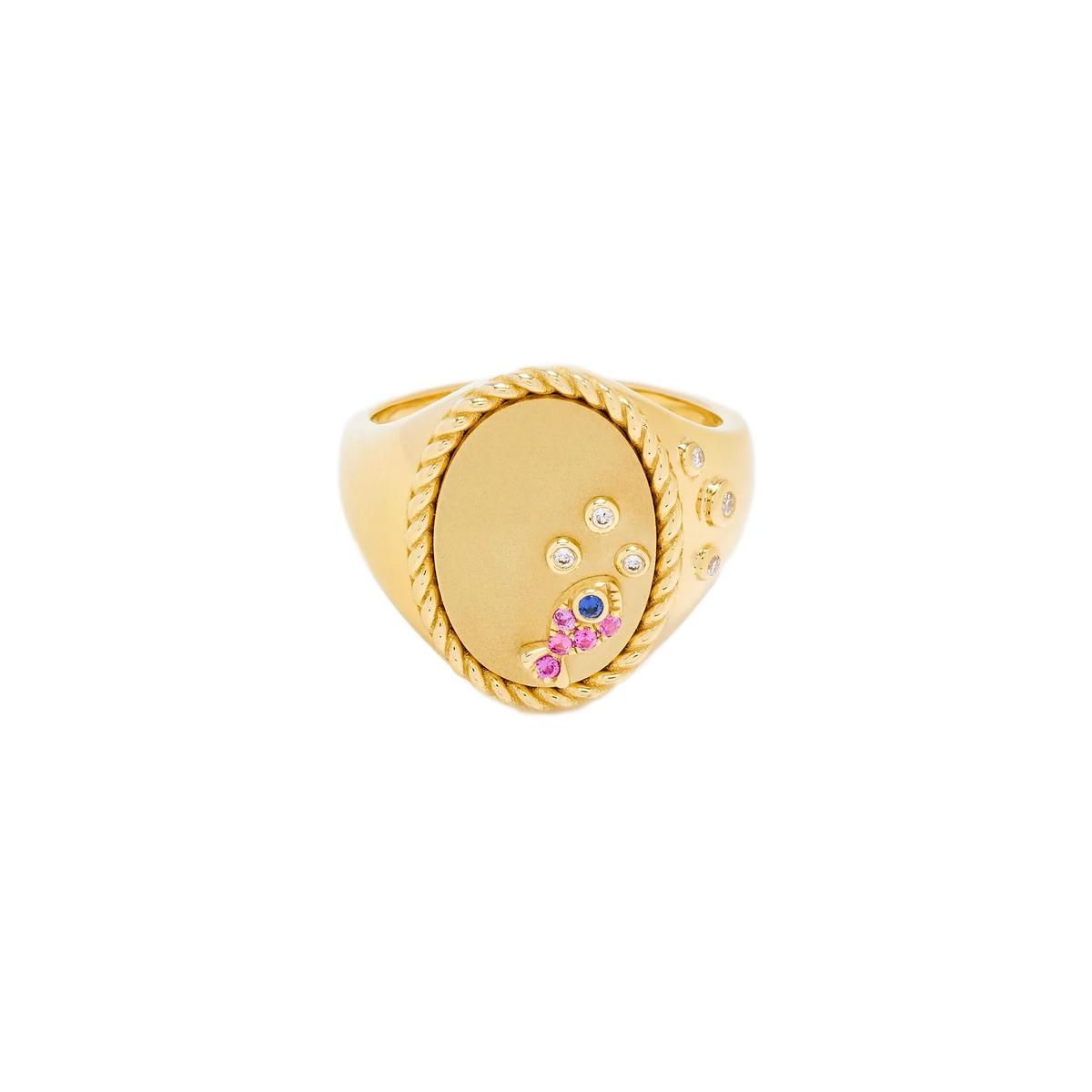 9k yellow gold diamond pink fish under the water sea signet ring by Yvonne Leon Tiny Gods