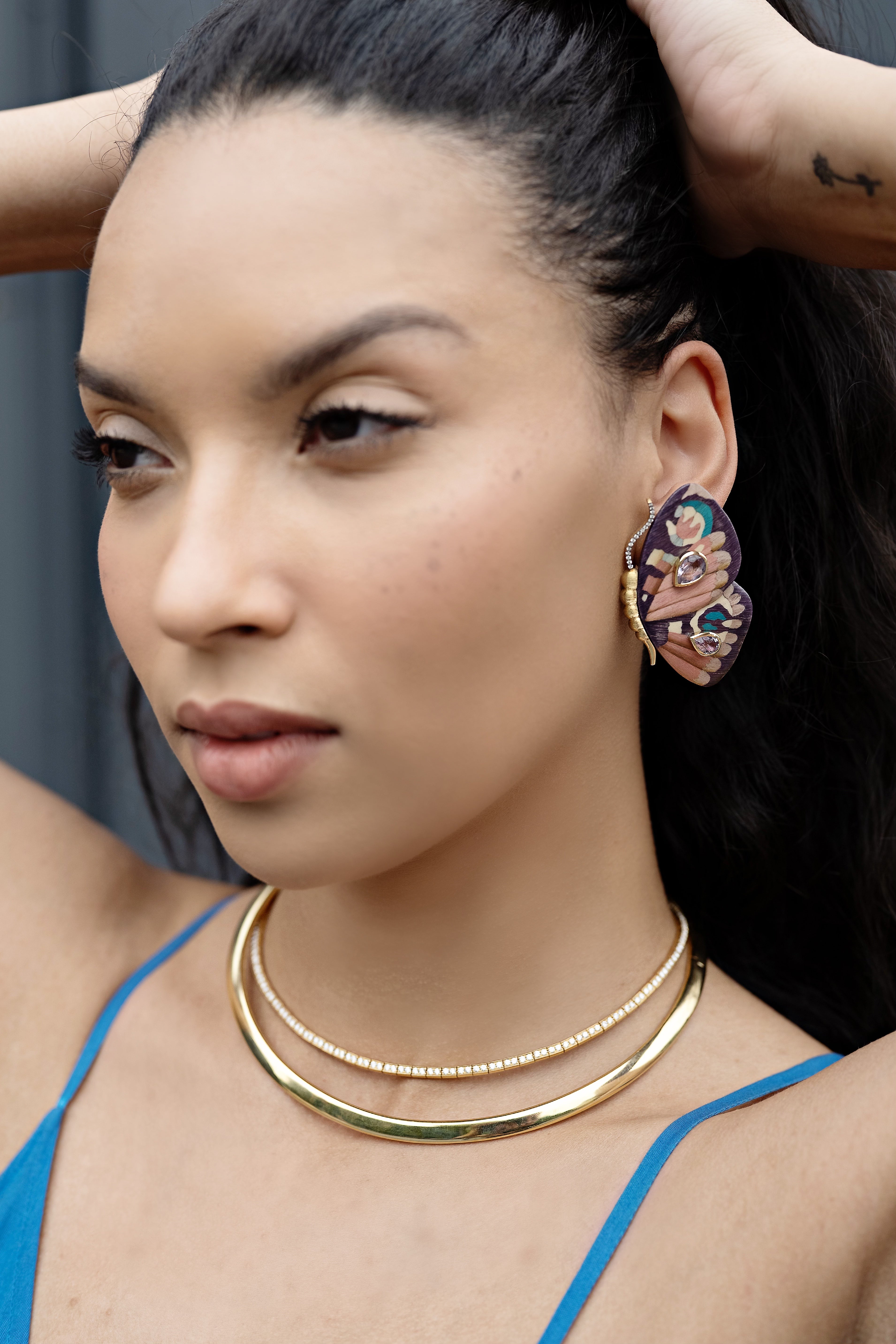 Purple Butterfly Marquetry Earrings