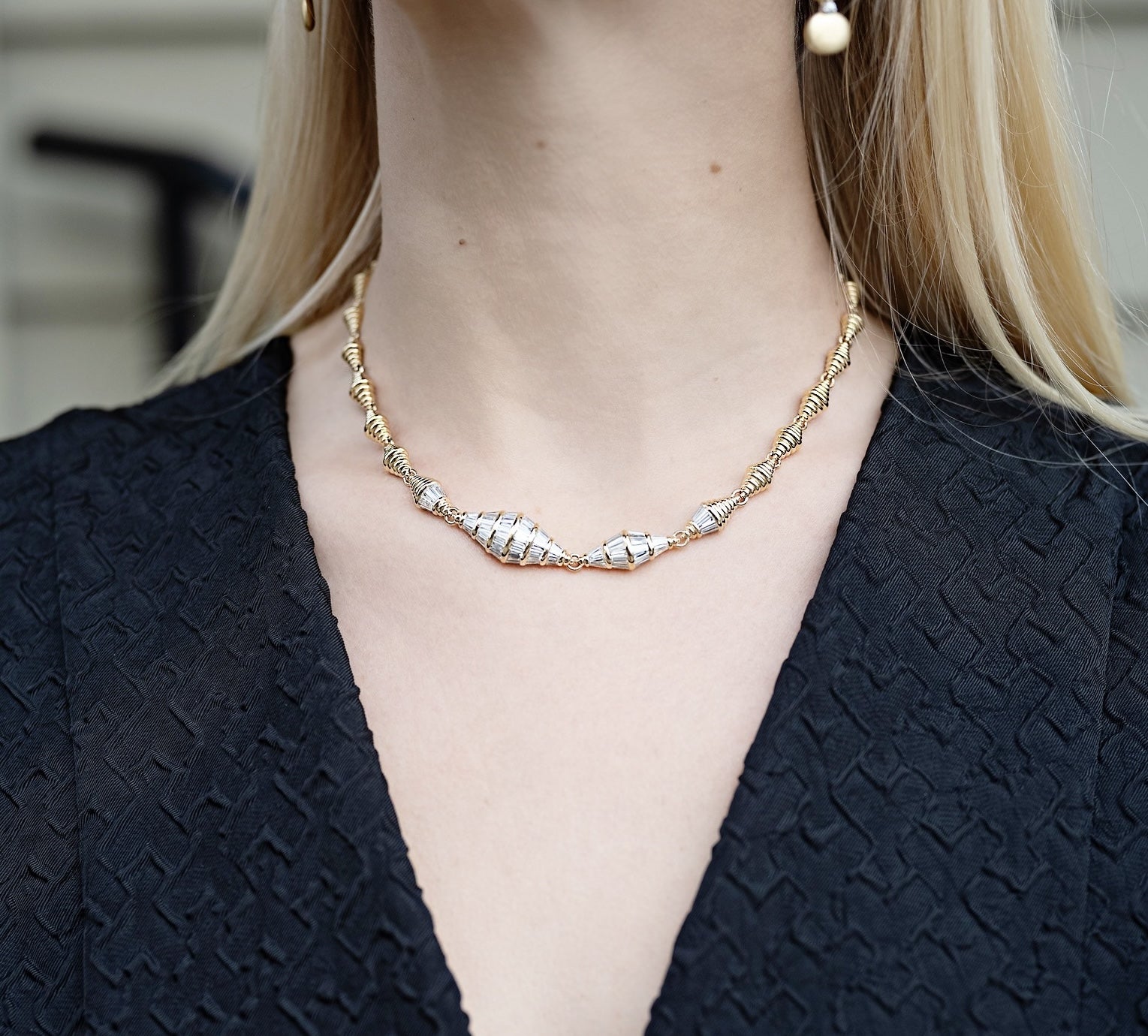 18k yellow gold spectrum diamond statement necklace by Nikos Koulis Tiny Gods
