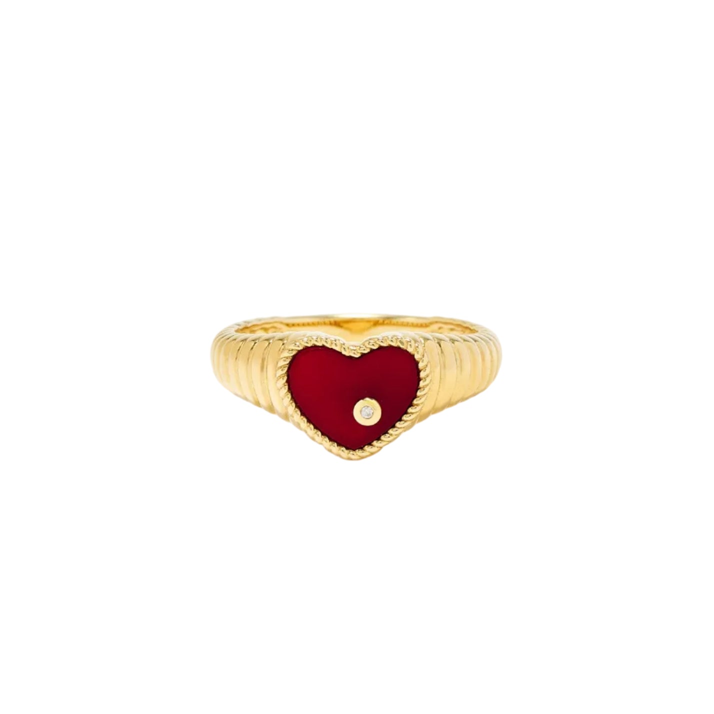 Baby Chevaliere Red Agate Heart Ring yellow gold tiny gods Yvonne Leon