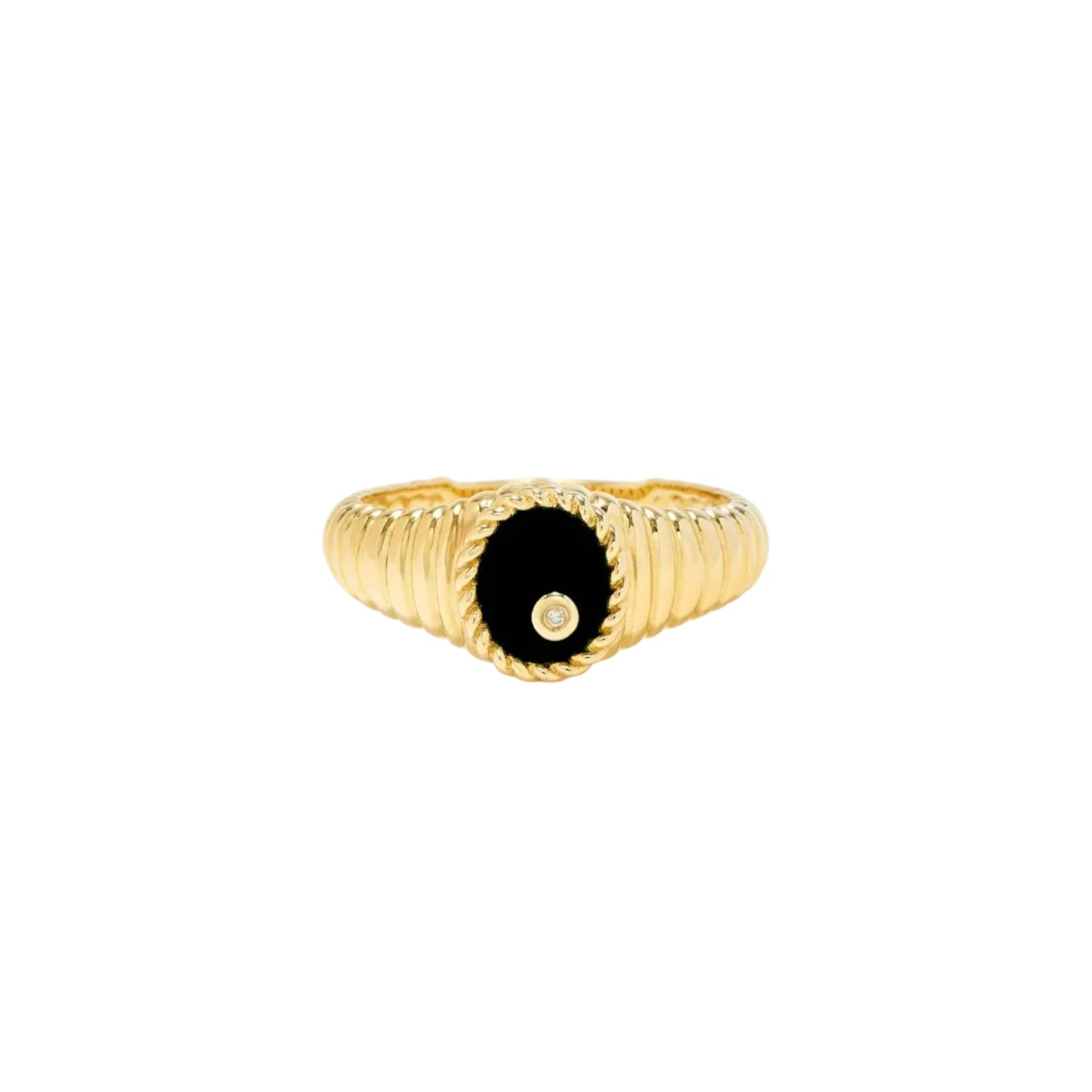 9KY Baby Chevaliere Onyx Oval Ring yellow gold diamond Yvonne Leon tiny gods