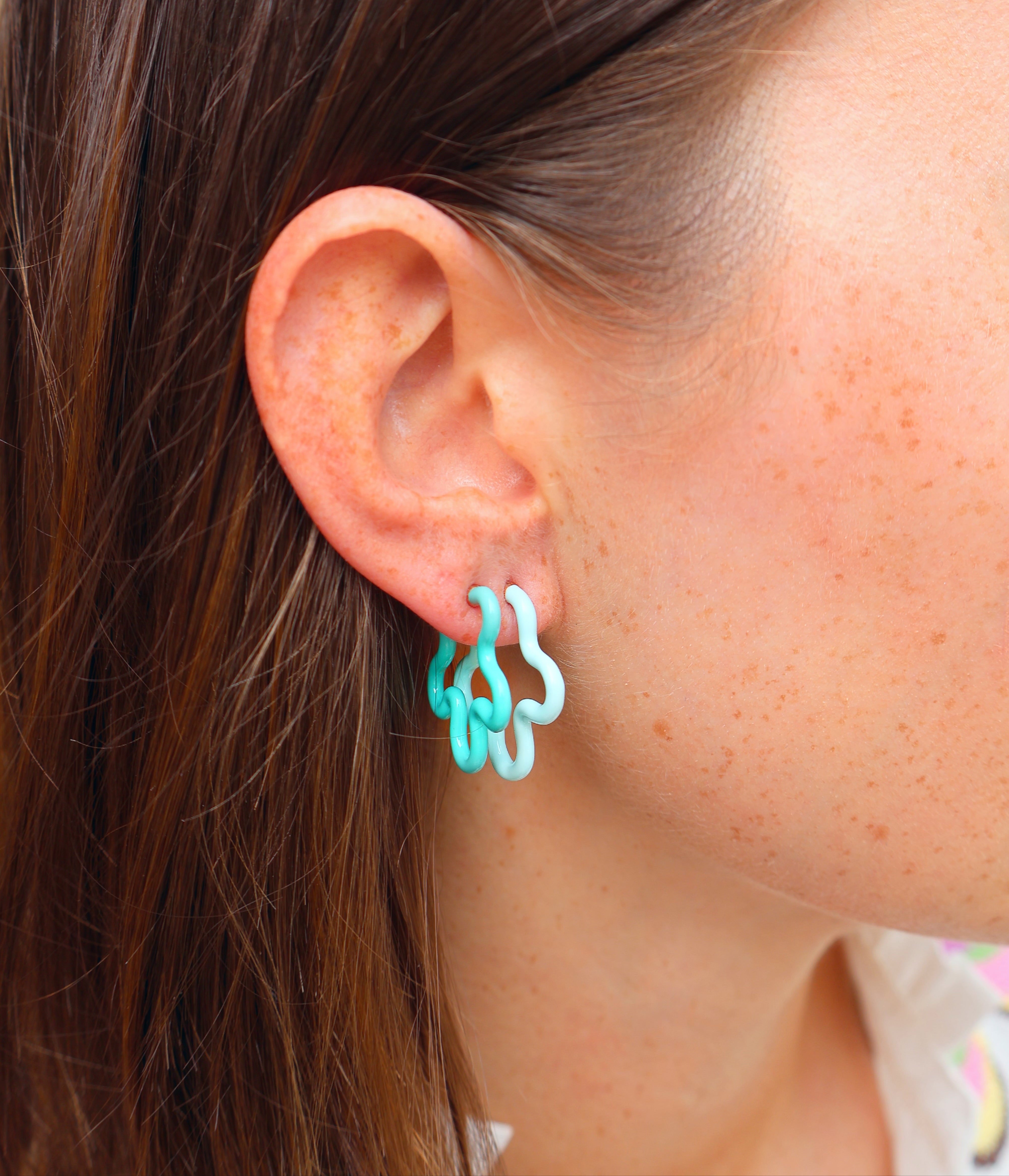 9k yellow gold blue tow tone enamel flower power earrings by Bea Bongiasca Tiny Gods