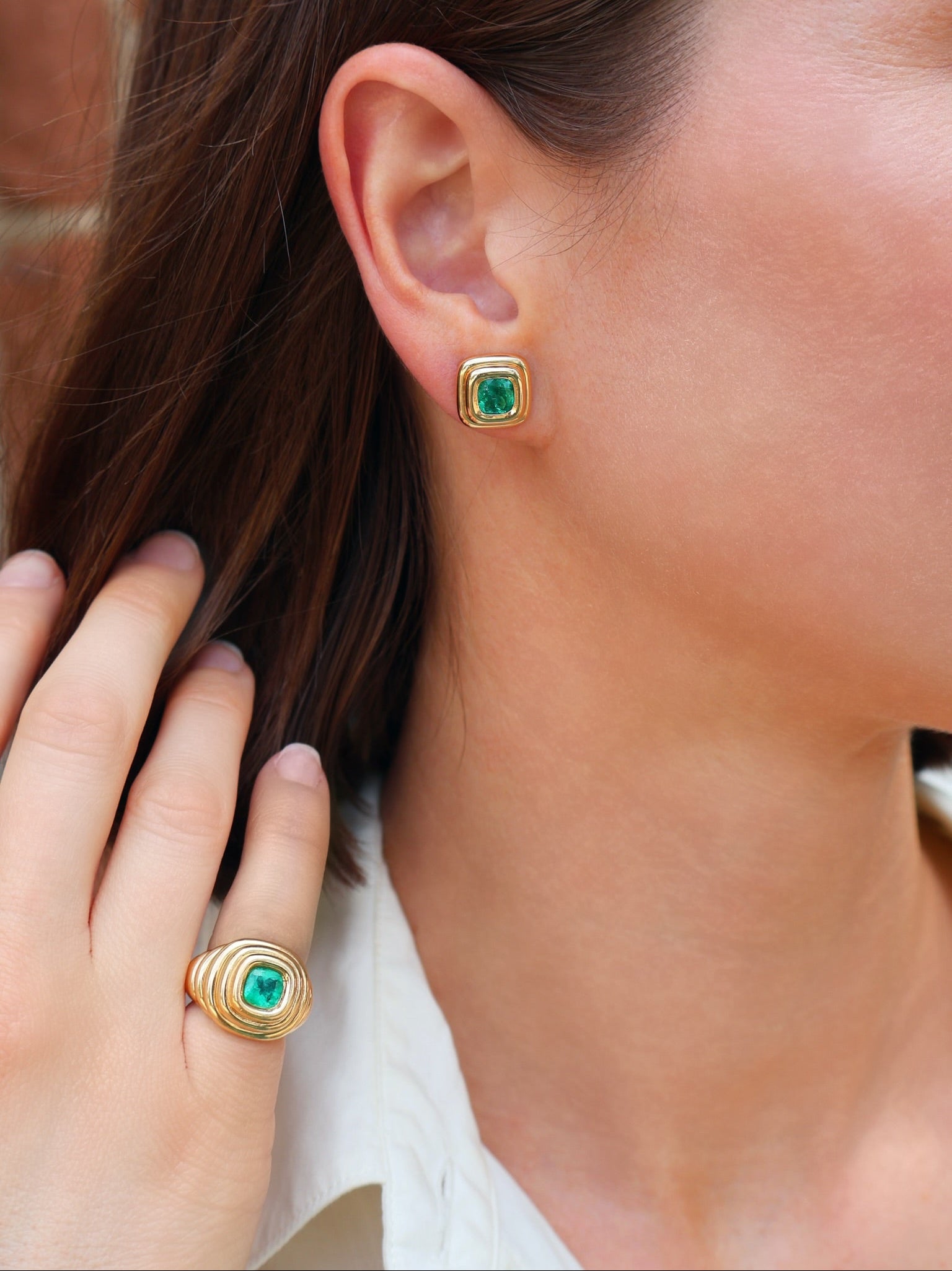18K yellow gold Emerald Ripple Stud Earrings by Beck Jewels at Tiny Gods
