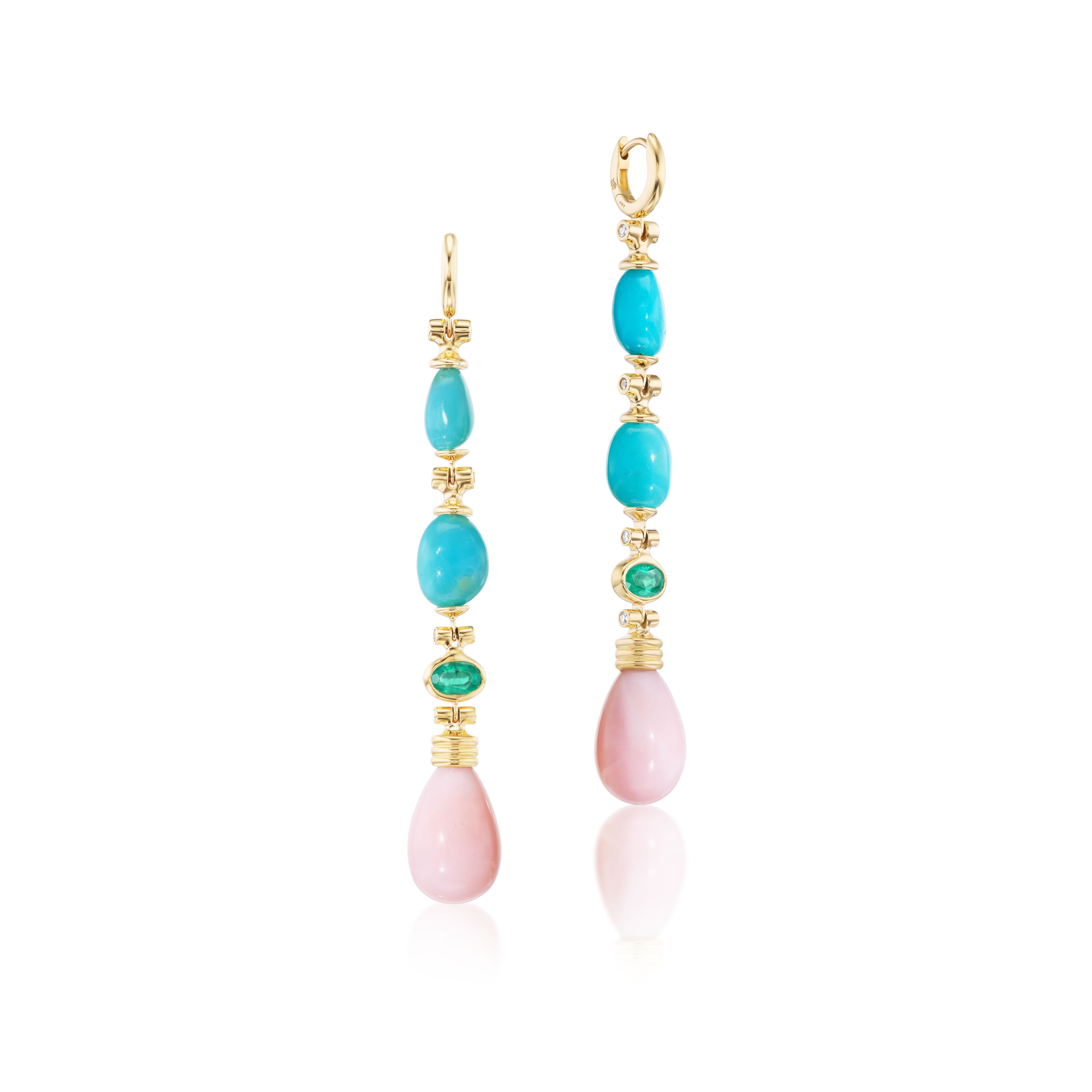 Porto Blue Opal Earrings with Coral Drops