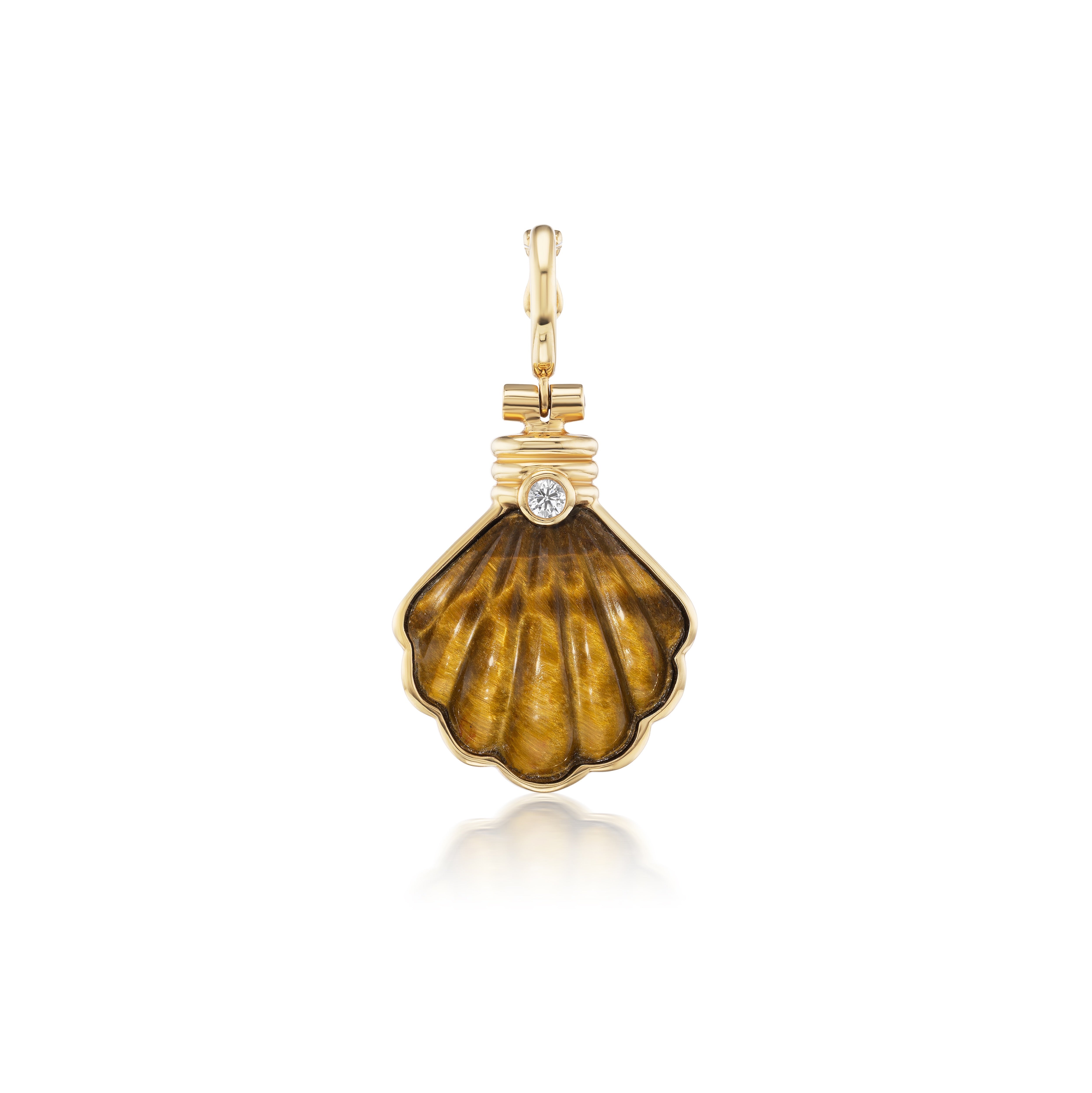 18k yellow gold and diamond Tiger's Eye Shell Pendant by Beck Jewels at Tiny Gods