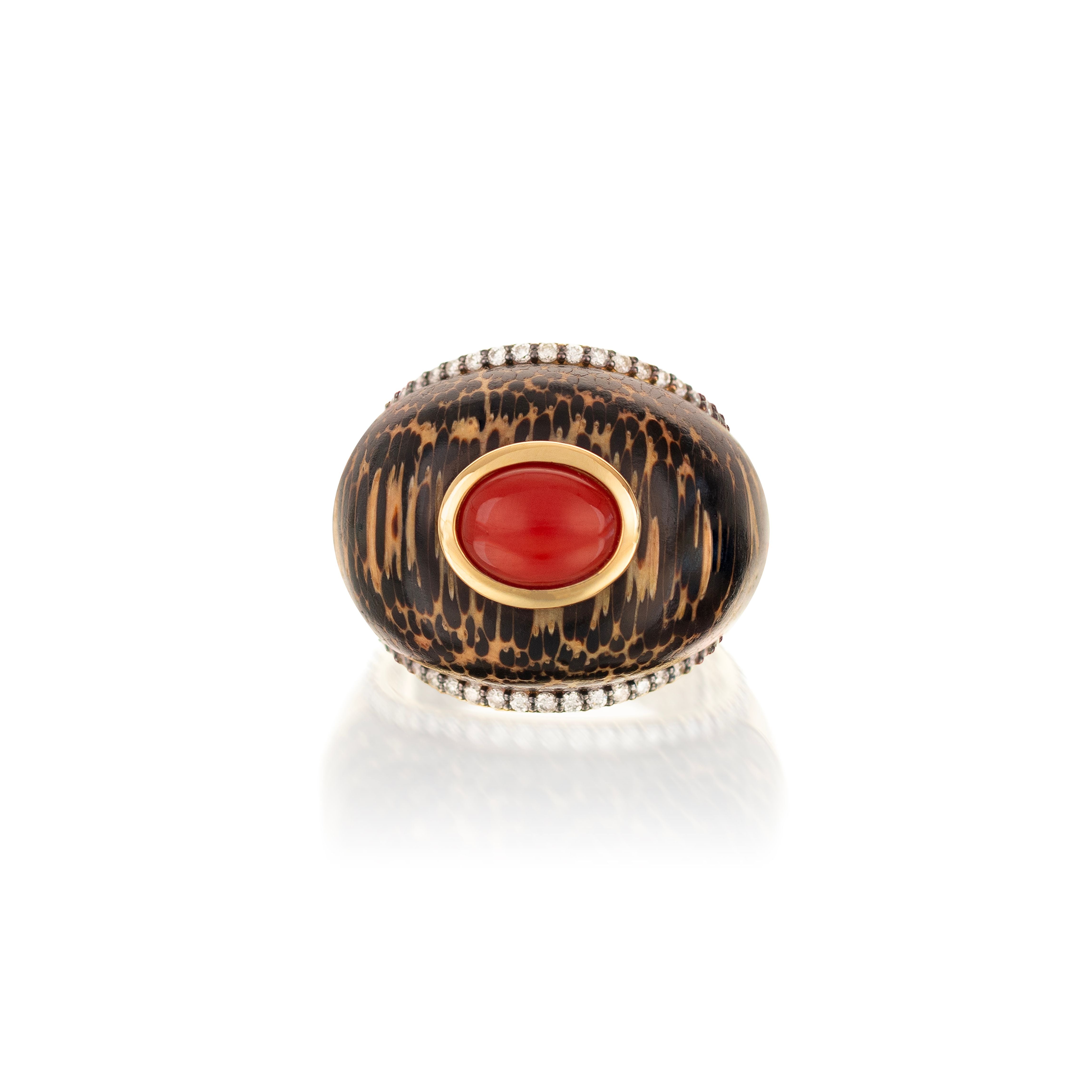 Coral, Diamond and Black Palm Wood Ring Silvia Furmanovich tiny gods