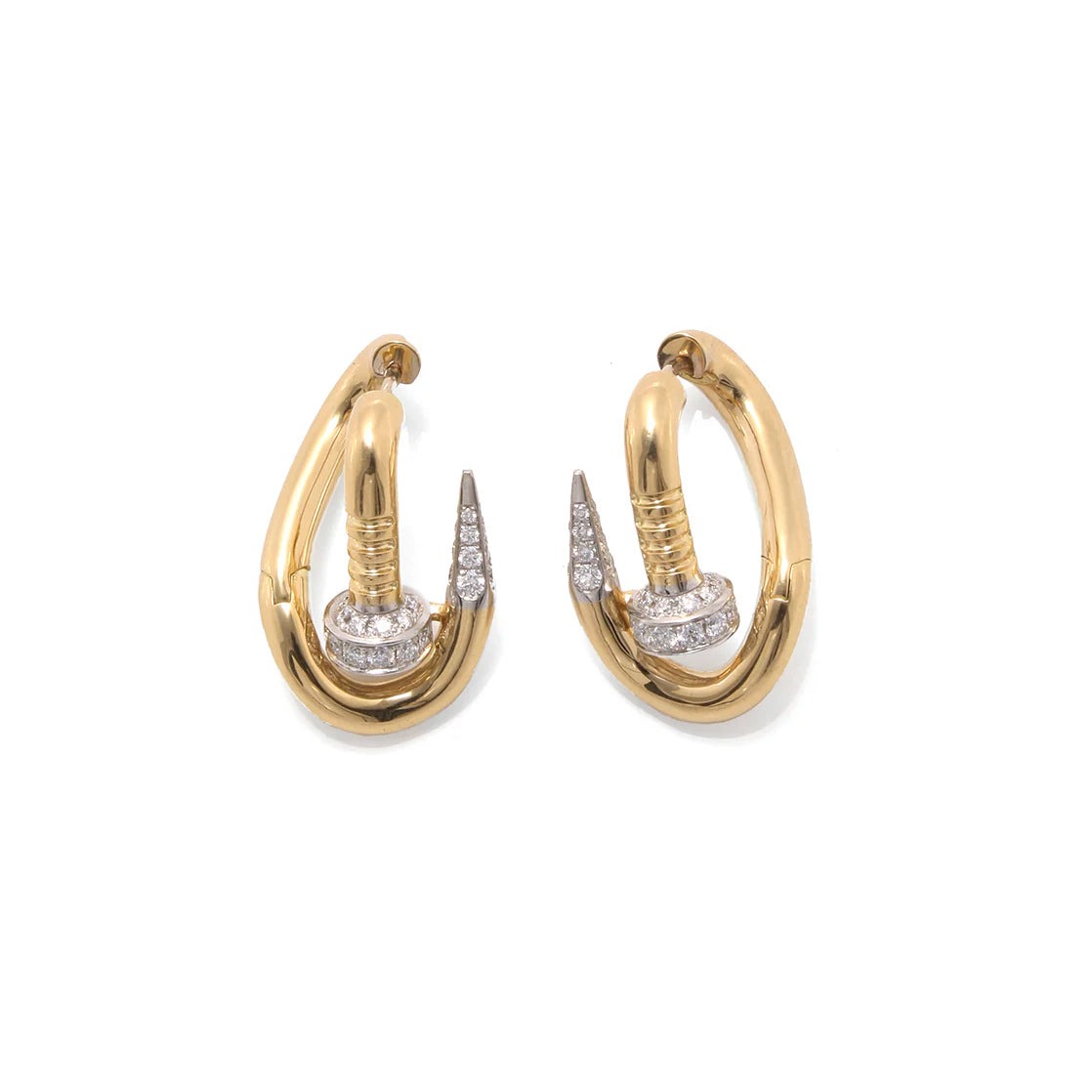 18k yellow gold and platinum diamond bent nail earrings by David Webb Tiny Gods