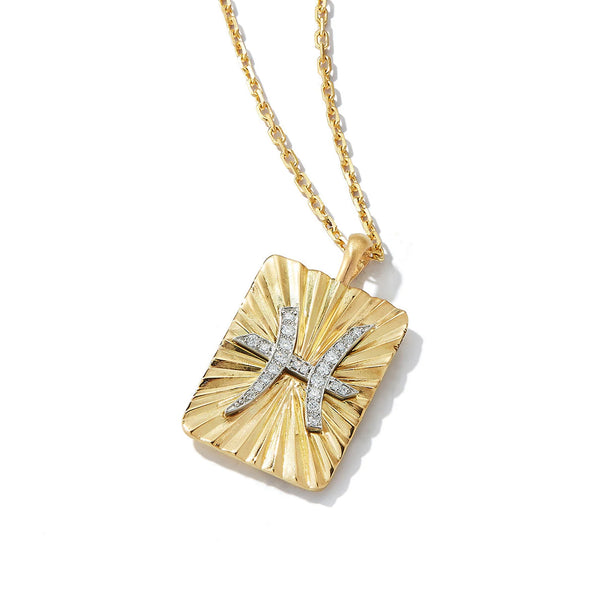 18k yellow gold and platinum diamond pisces zodiac pendant necklace by Daivd Webb Tiny Gods