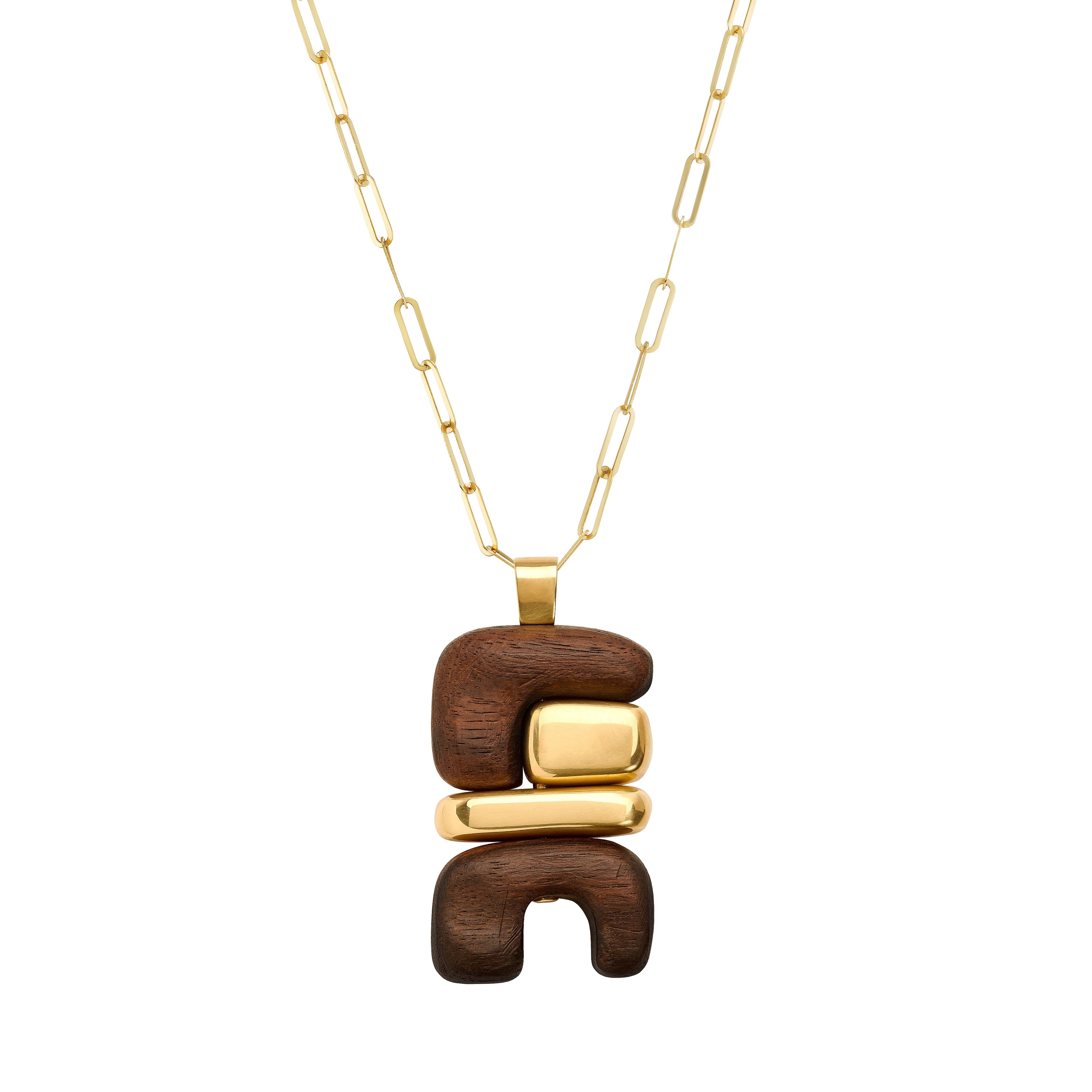 18k yellow gold wood Earth Totem Pedant by Joelle Kharrat at tiny gods with chain