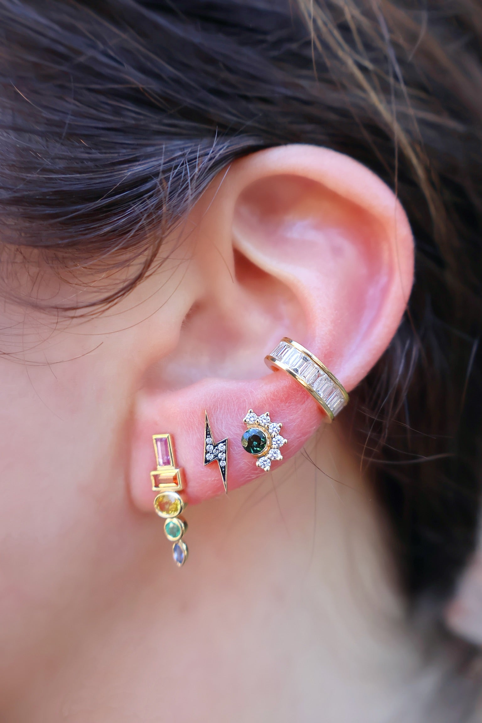 Monroe Totem Studs - Rainbow Sapphires