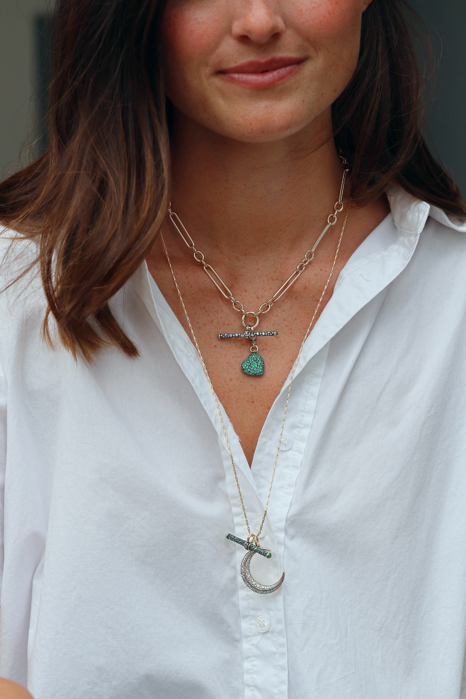 14k yellow gold emerald love special heart pendant with black rhodium by Lucy Delius Tiny Gods