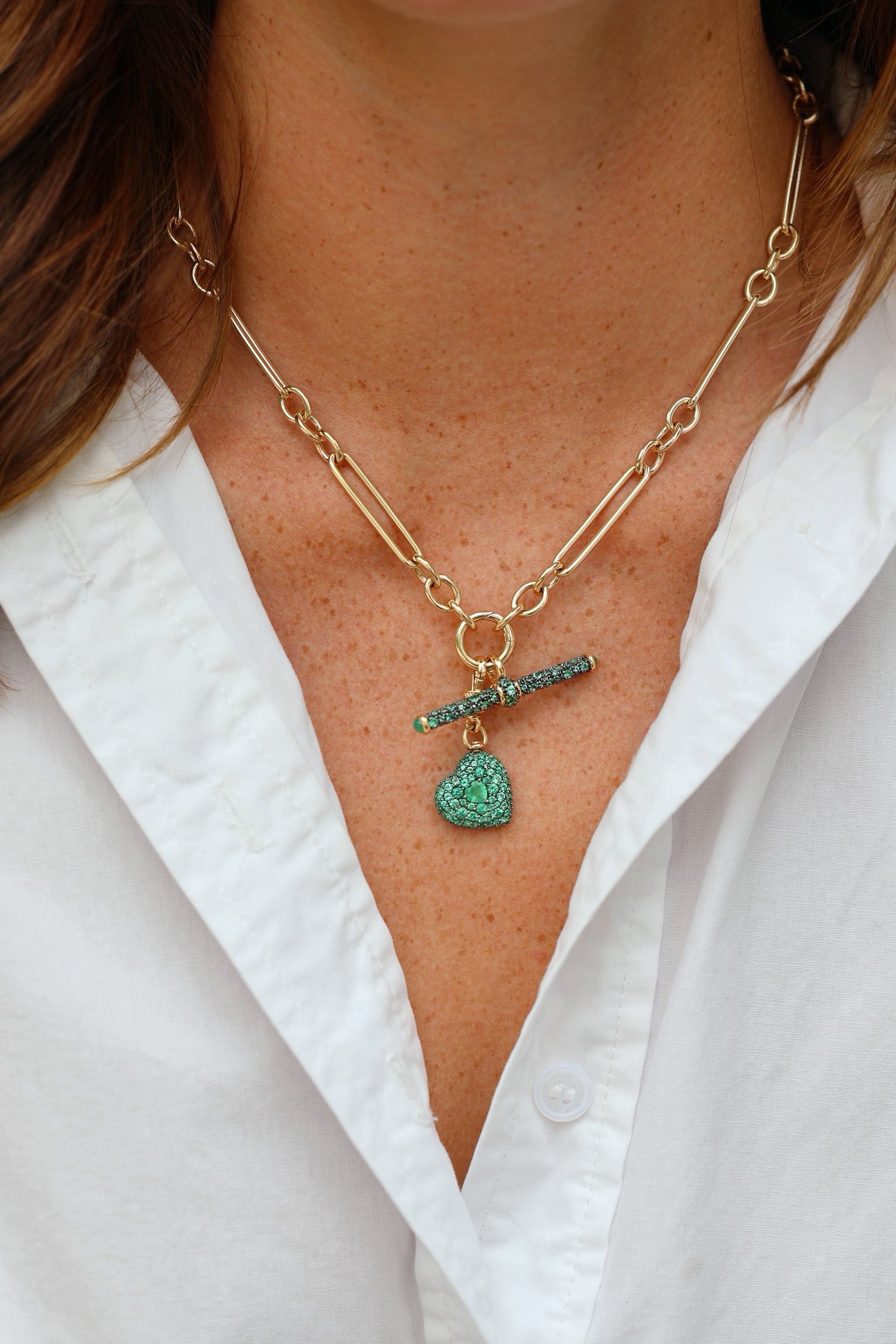 14k yellow gold emerald love special heart pendant with black rhodium by Lucy Delius Tiny Gods