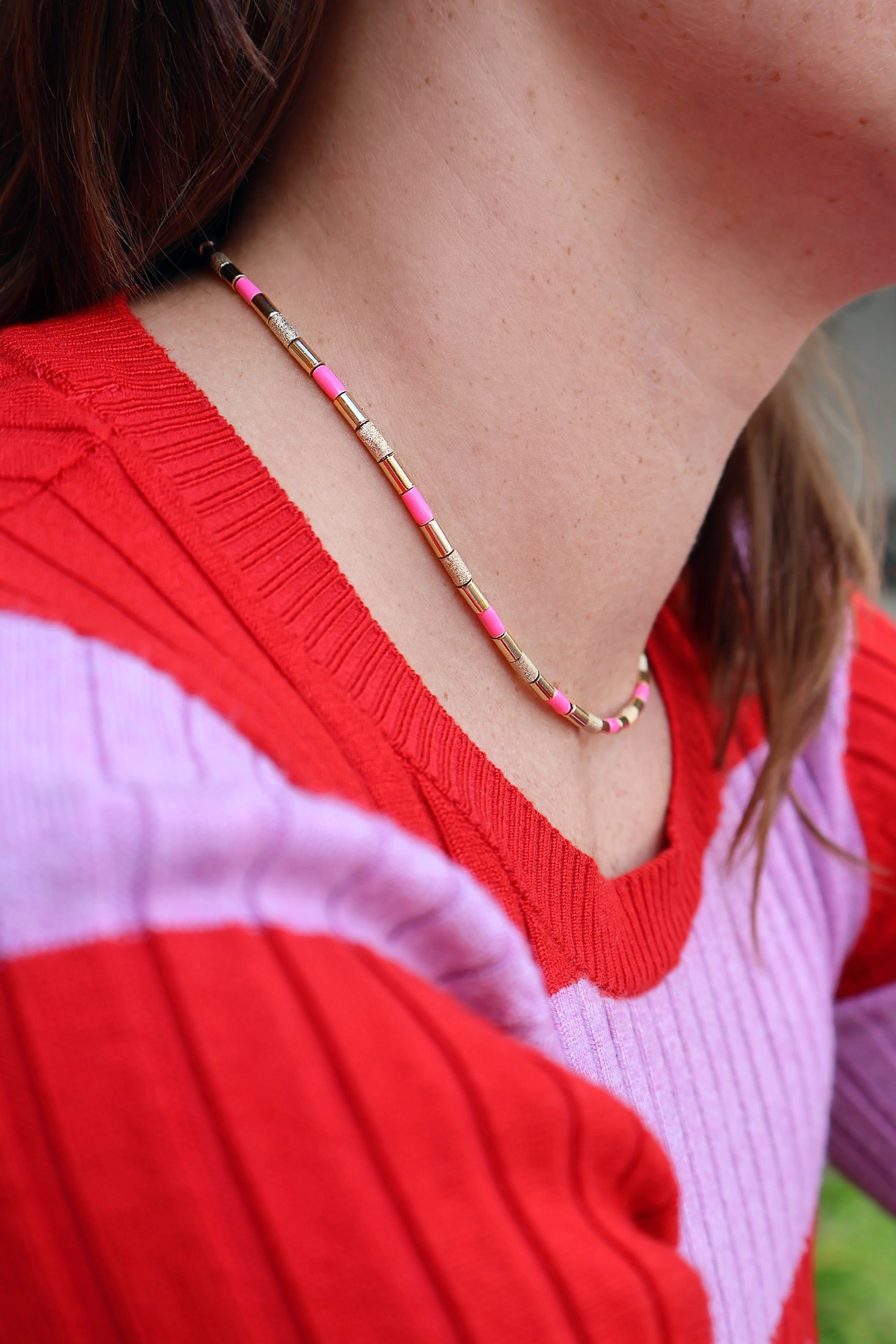 Tubini bubblegum pink enamel beaded necklace by Bea Bongiasca Tiny Gods sale