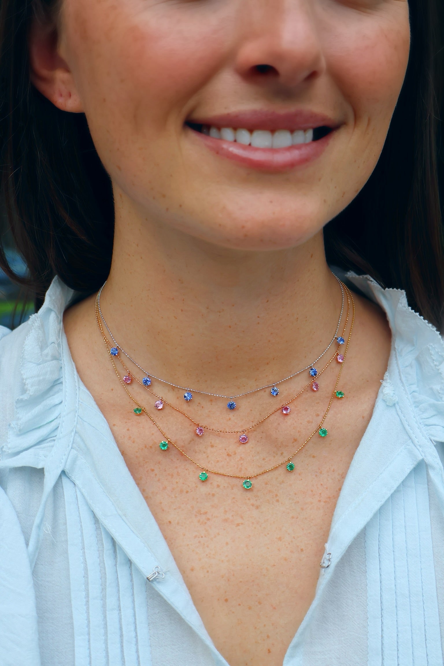 18k yellow gold emerald floating necklace by Graziela Tiny Gods