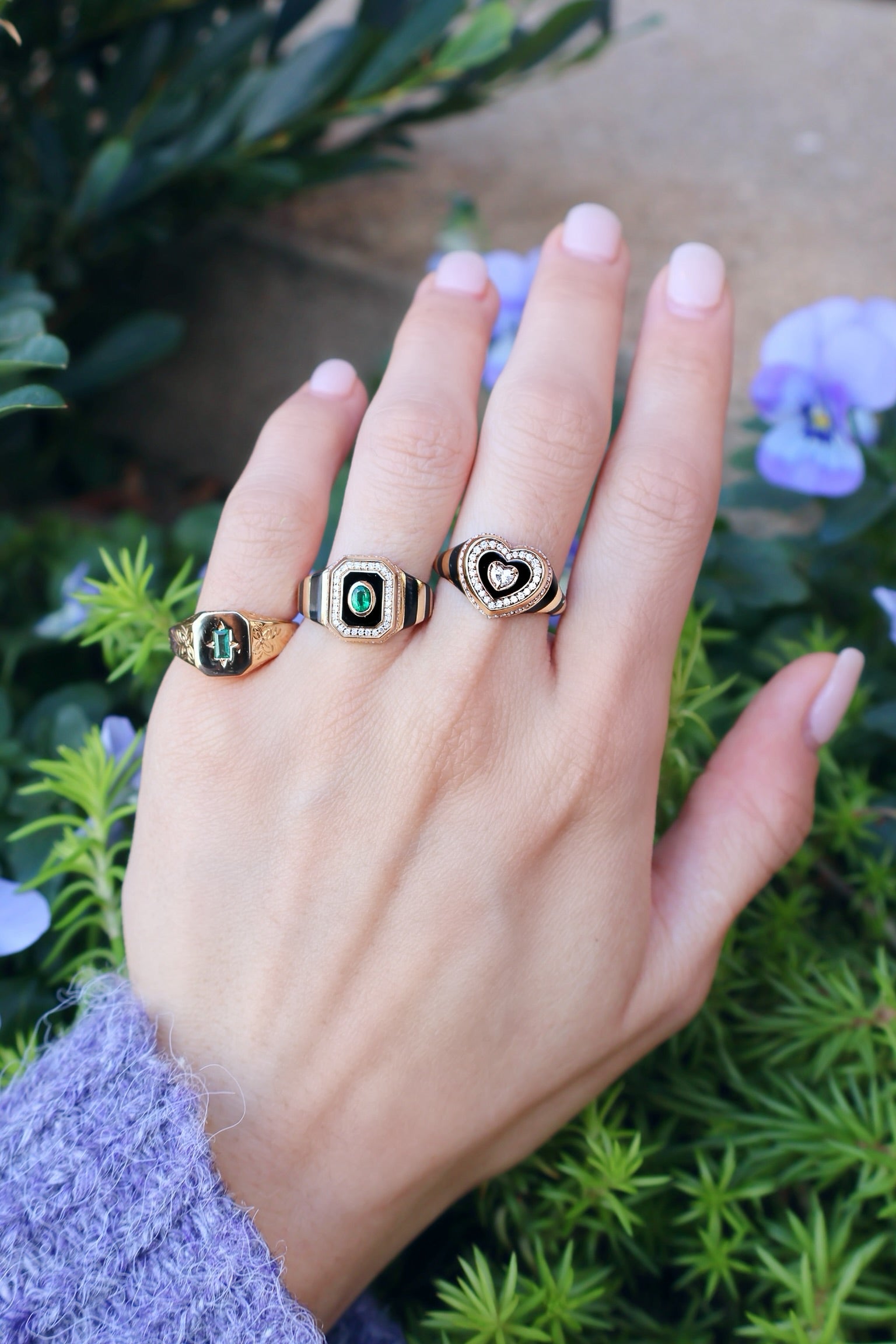 18k yellow gold Utama jet black enamel heart ring with diamonds by State Property Tiny Gods