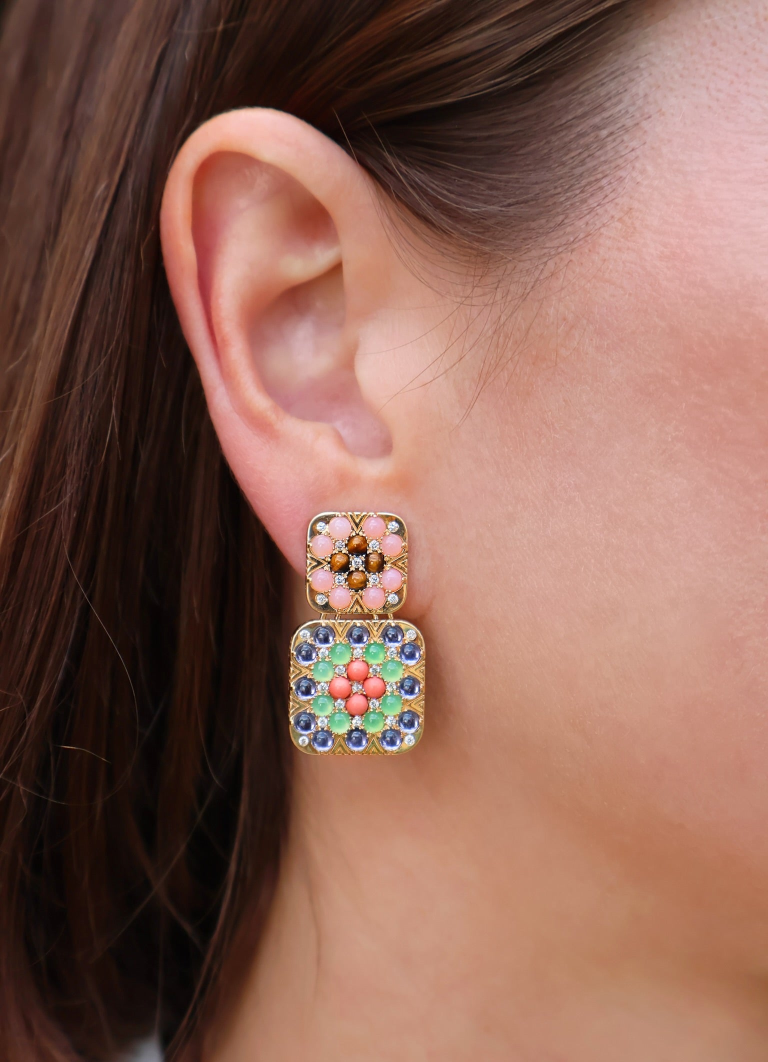 Harwell Godfrey granny square earrings tiny gods quilted 18k yellow gold