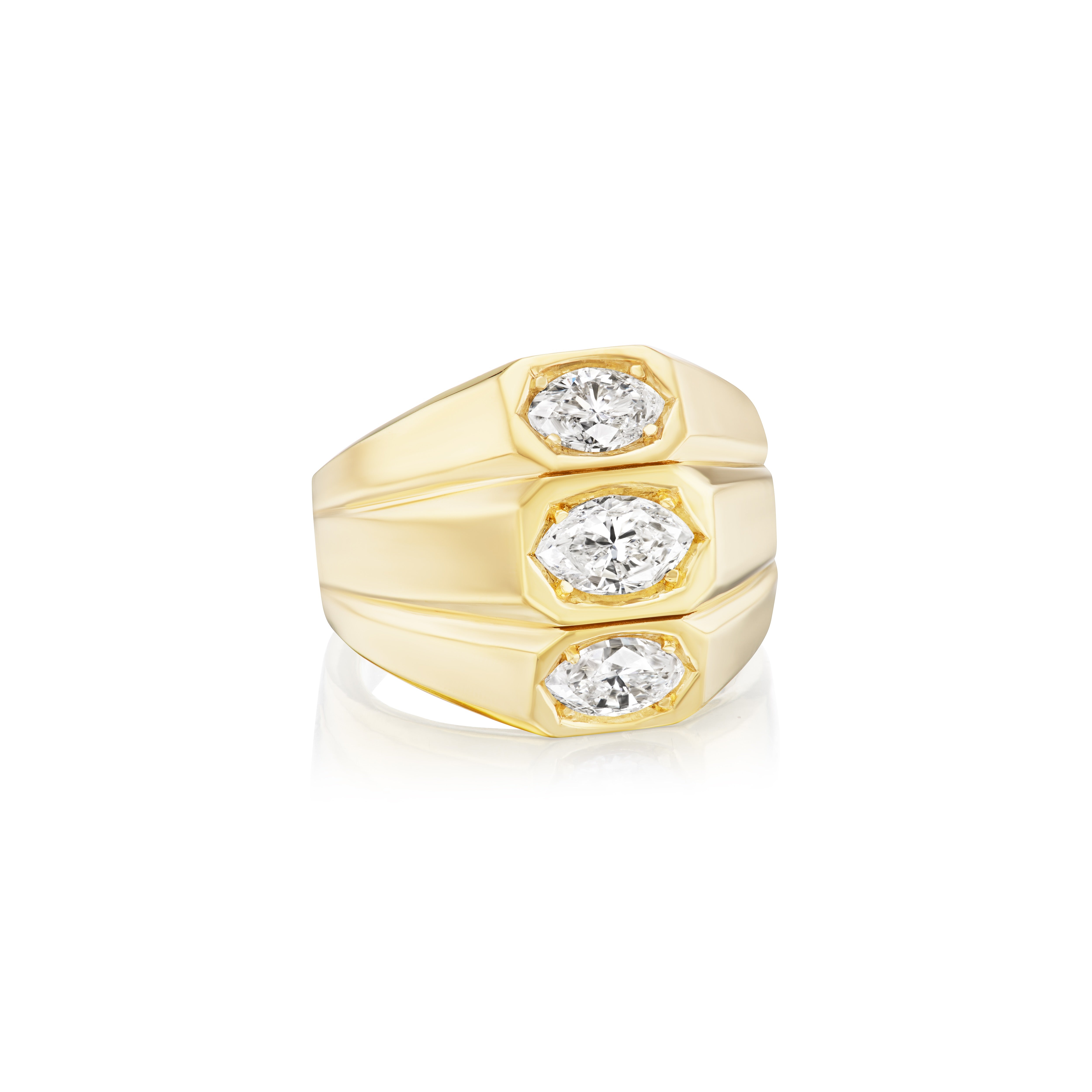 Deco Triple Marquis Diamond Ring by Jenna Blake 3 band at Tiny Gods
