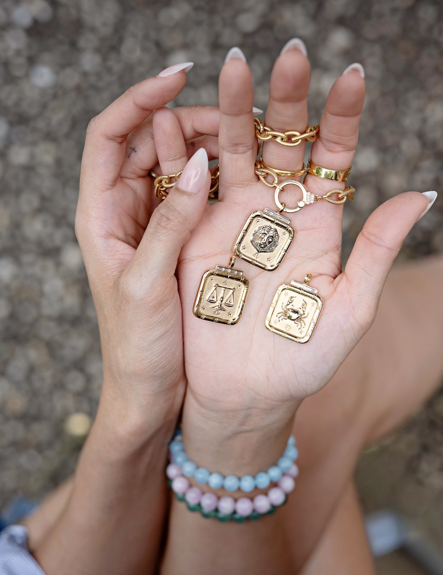 18k yellow gold diamond Leo lion zodiac square pendant by Sorellina Tiny Gods