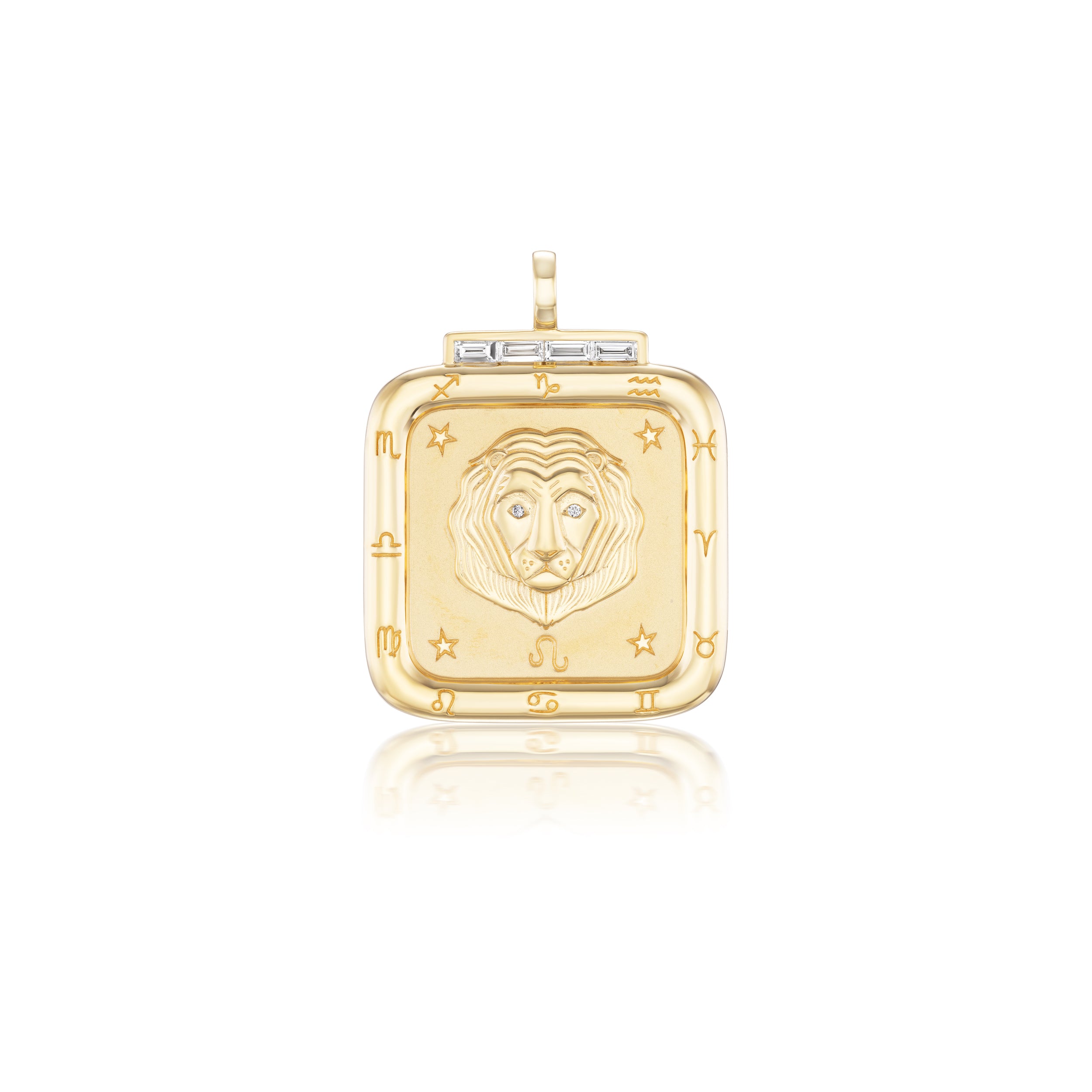 18k yellow gold diamond Leo lion zodiac square pendant by Sorellina Tiny Gods