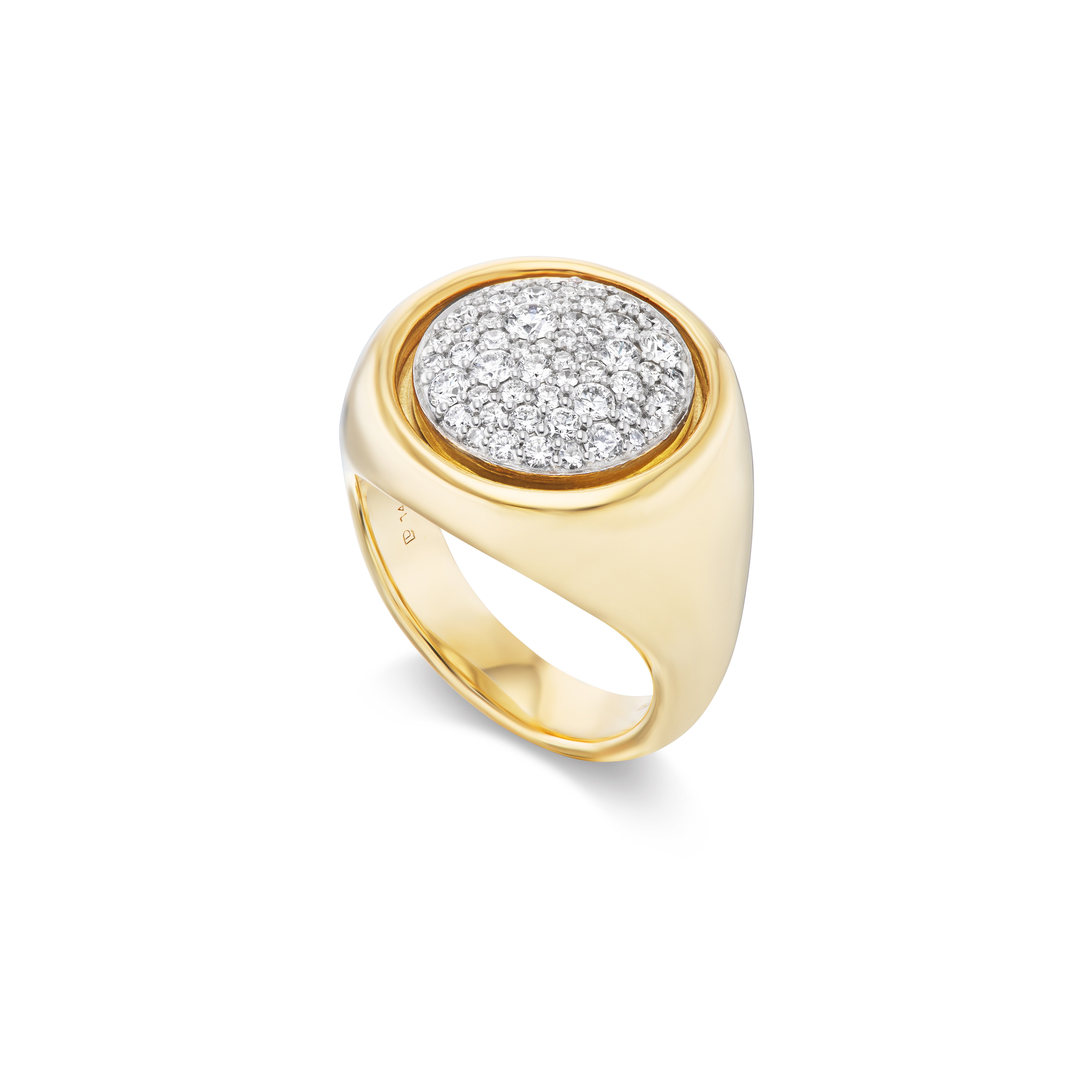 14k yellow gold pave diamond smart ring signet by Lucy Delius tiny gods