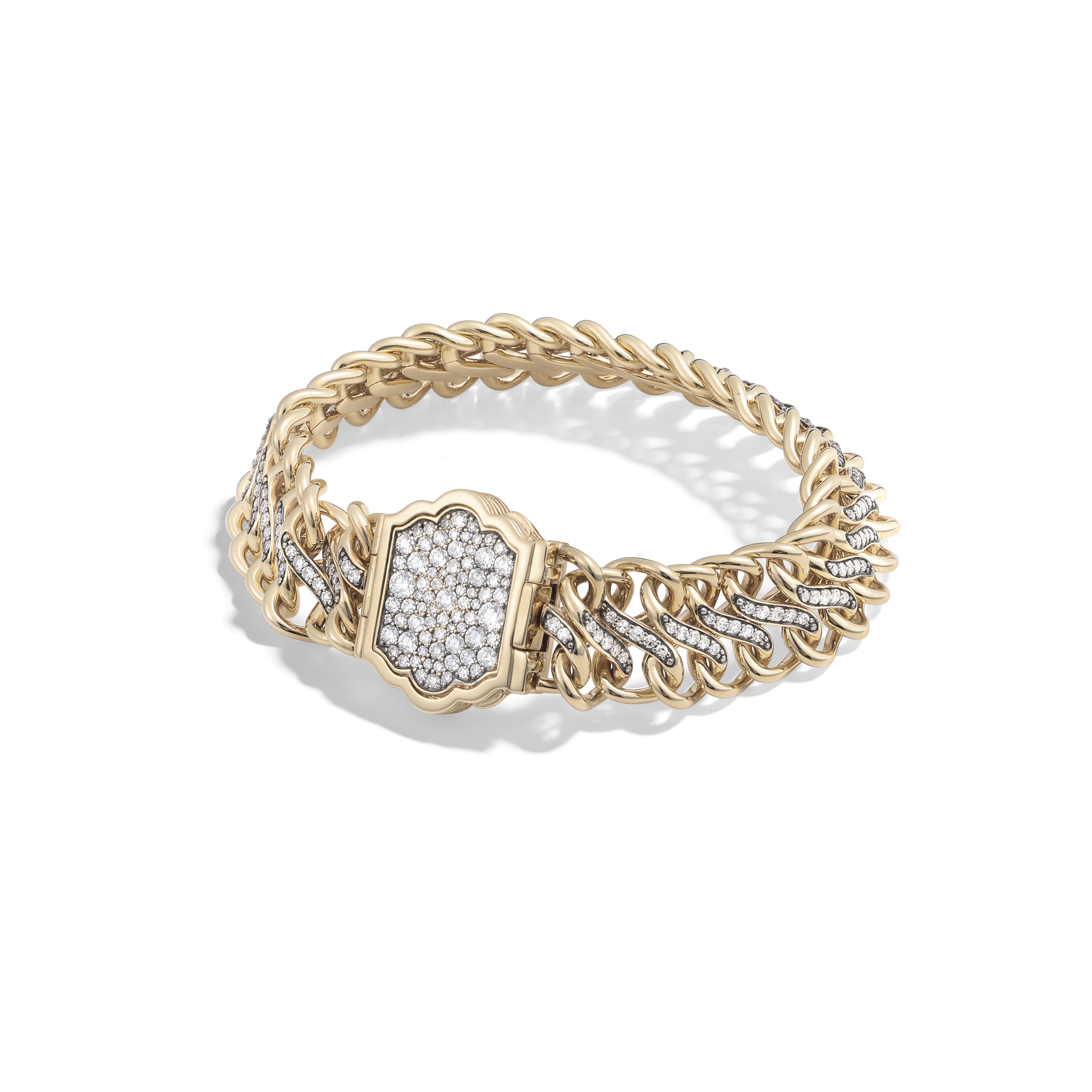 14k yellow gold diamond s-link chain bracelet with diamond pave hidden clasp victorian antique finish by Lucy Delius Tiny Gods