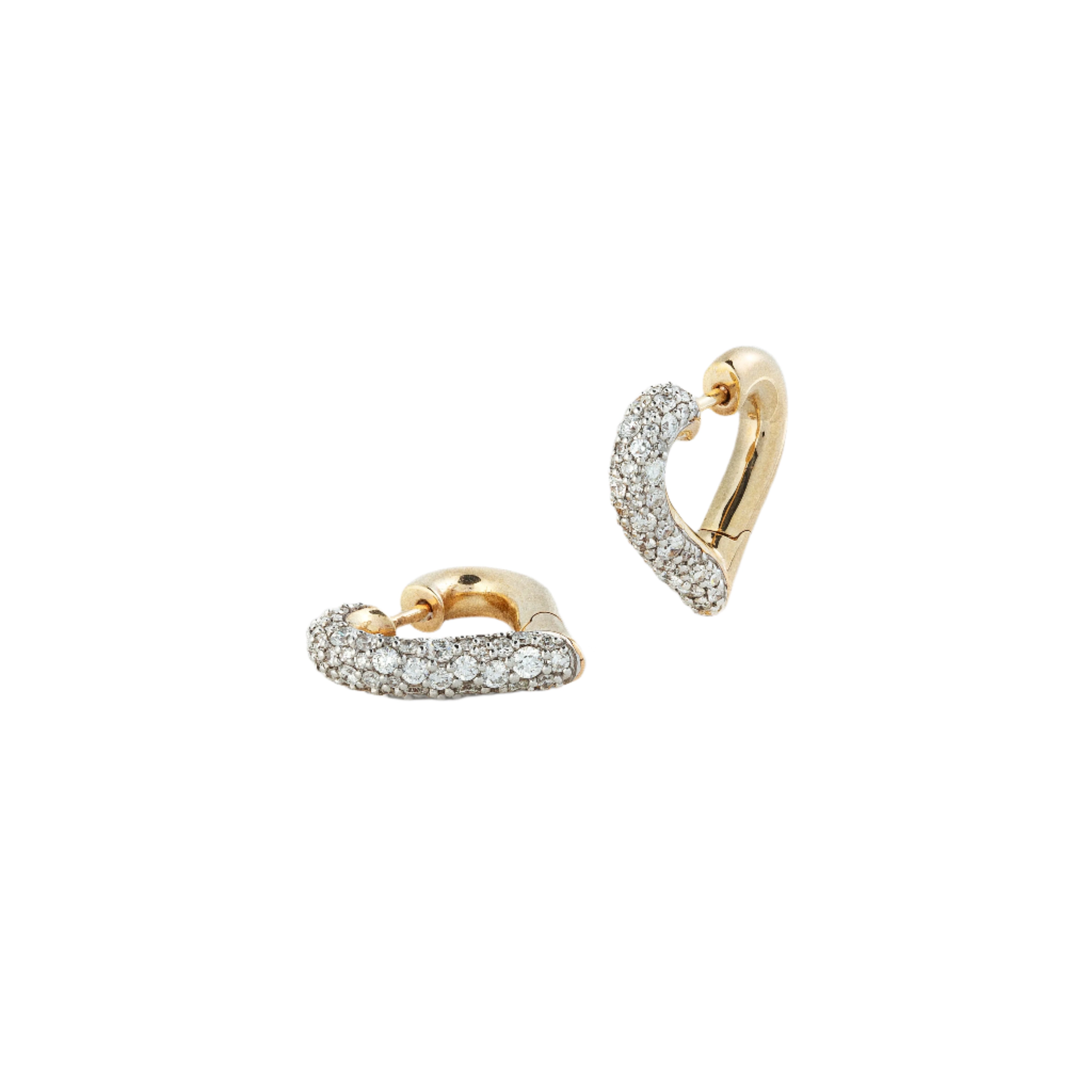 14k yellow gold diamond white rhodium chubby baby love heart huggie earrings by Lucy Delius Tiny Gods