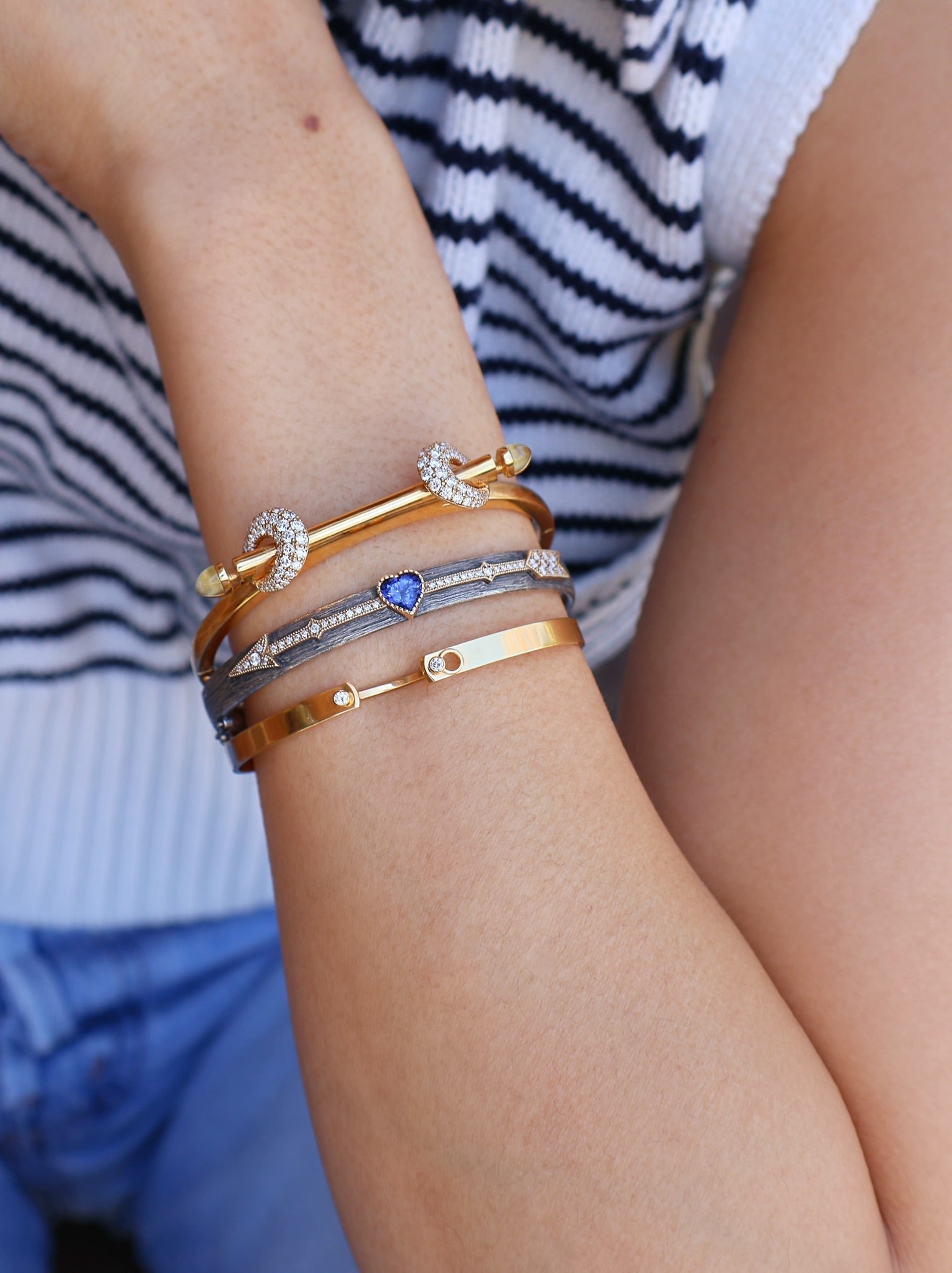 Monday Morning Mood Bangle by Nouvel Heritage. 18K yellow gold, diamonds, bangle bracelet.