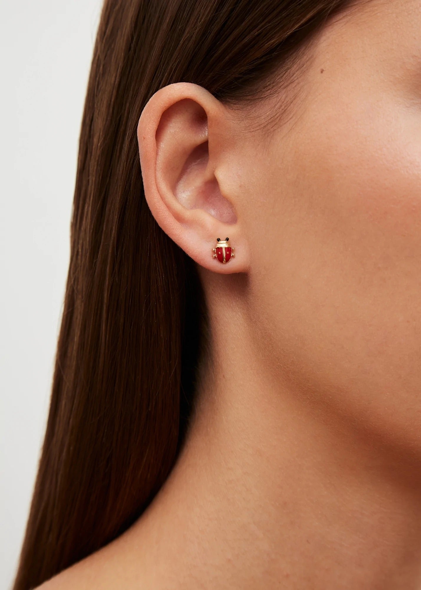 mini single ladybug earring yellow gold enamel Yvonne Leon tiny gods