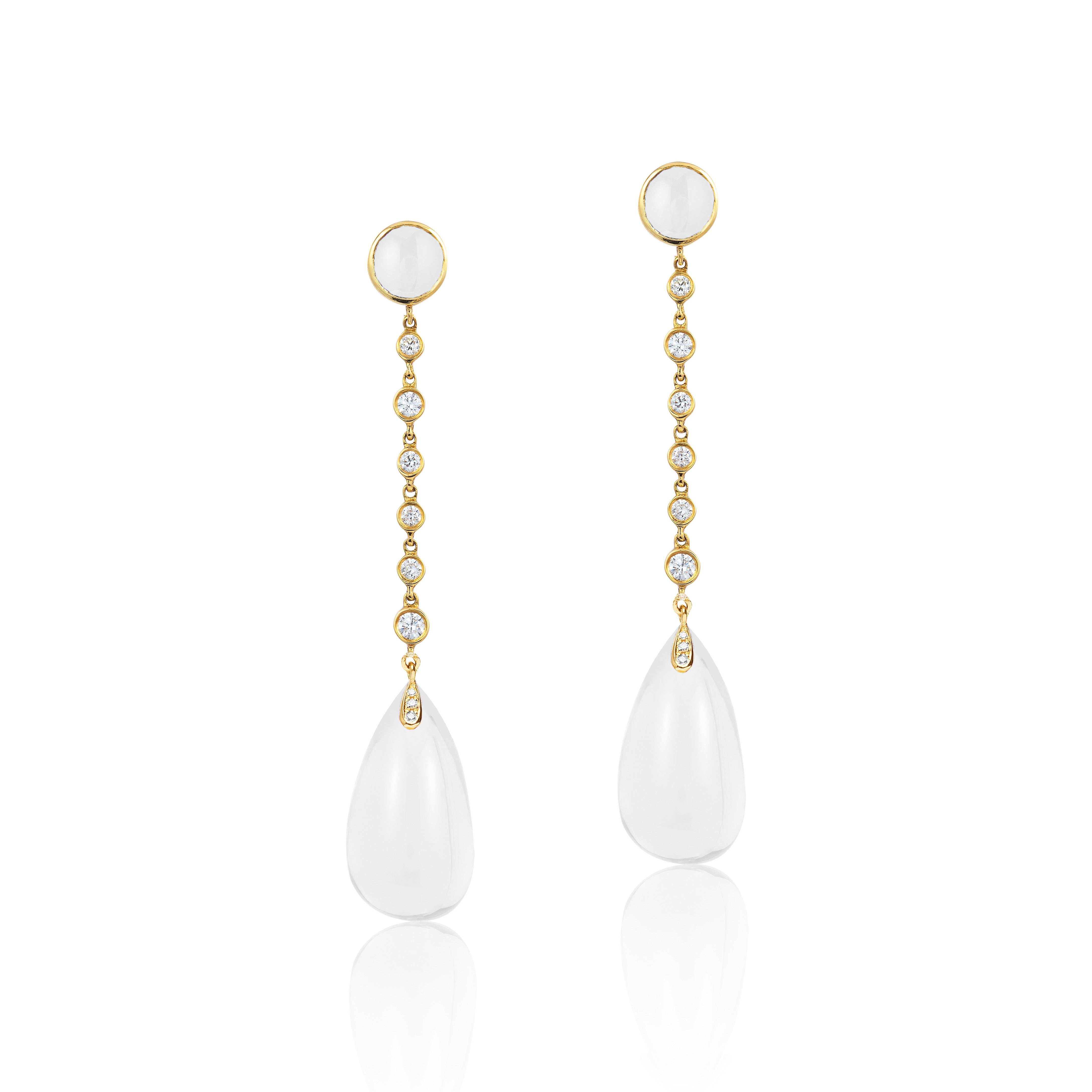 naughty moon quartz diamond yellow 18k gold drop earrings goshwara tiny gods
