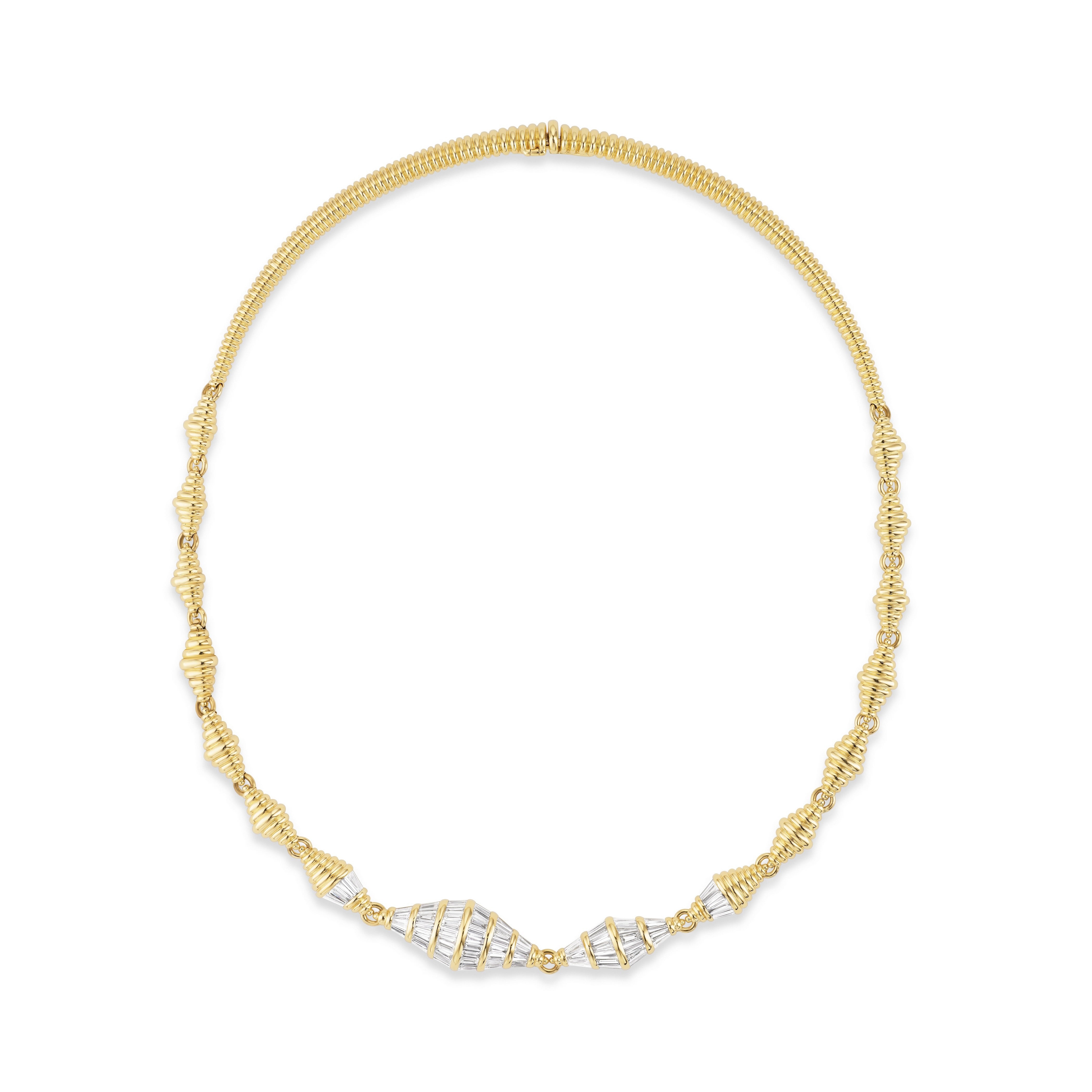 18k yellow gold spectrum diamond statement necklace by Nikos Koulis Tiny Gods