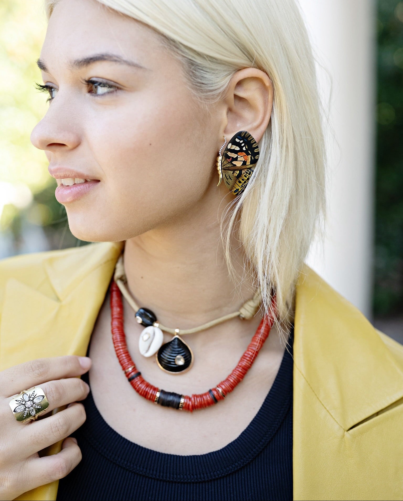 Petite Natural Cowry with Polki Diamond Charm dezso tiny gods