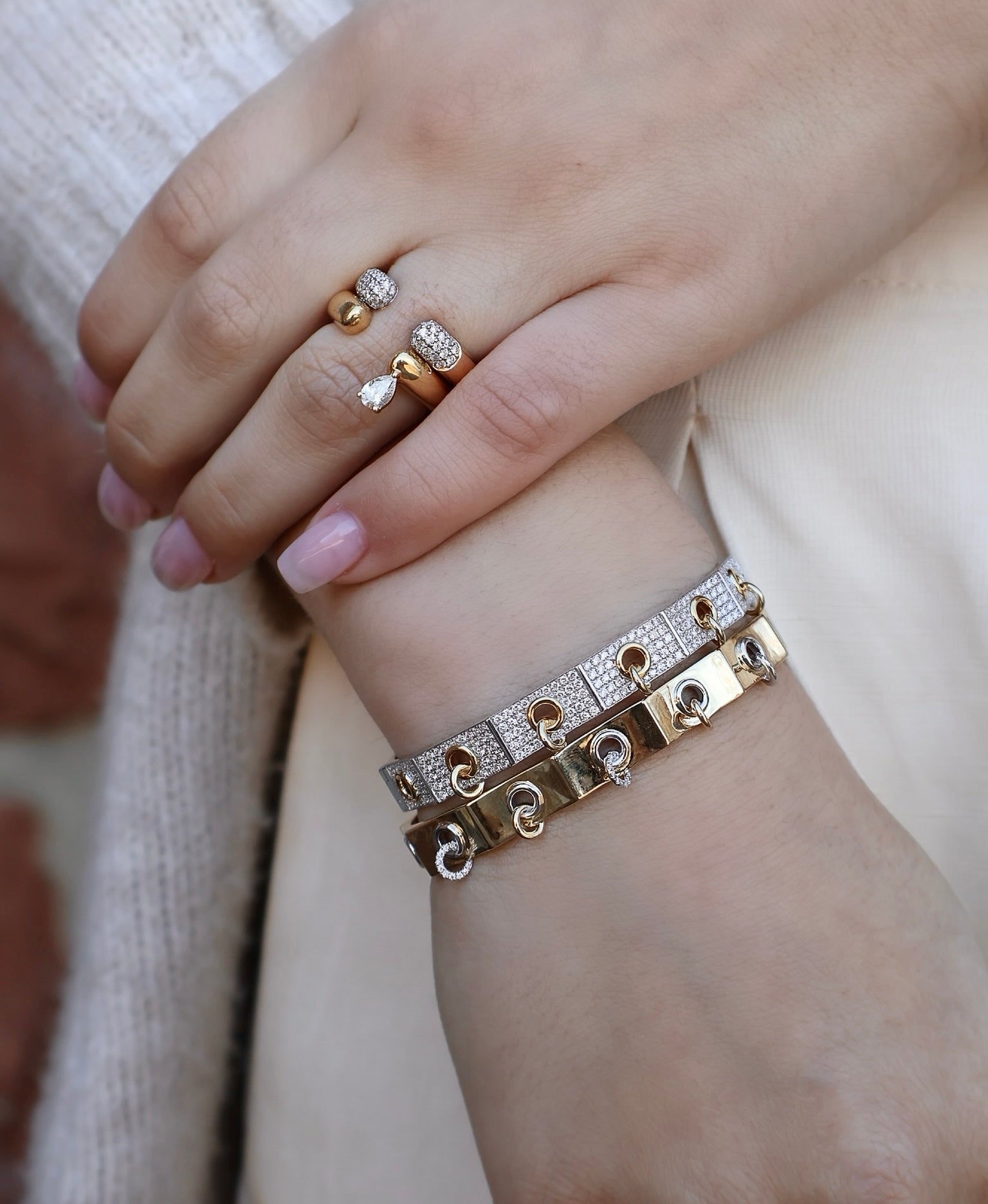 14k Diamond Eyet Bracelet by Rainbow K at Tiny Gods on model