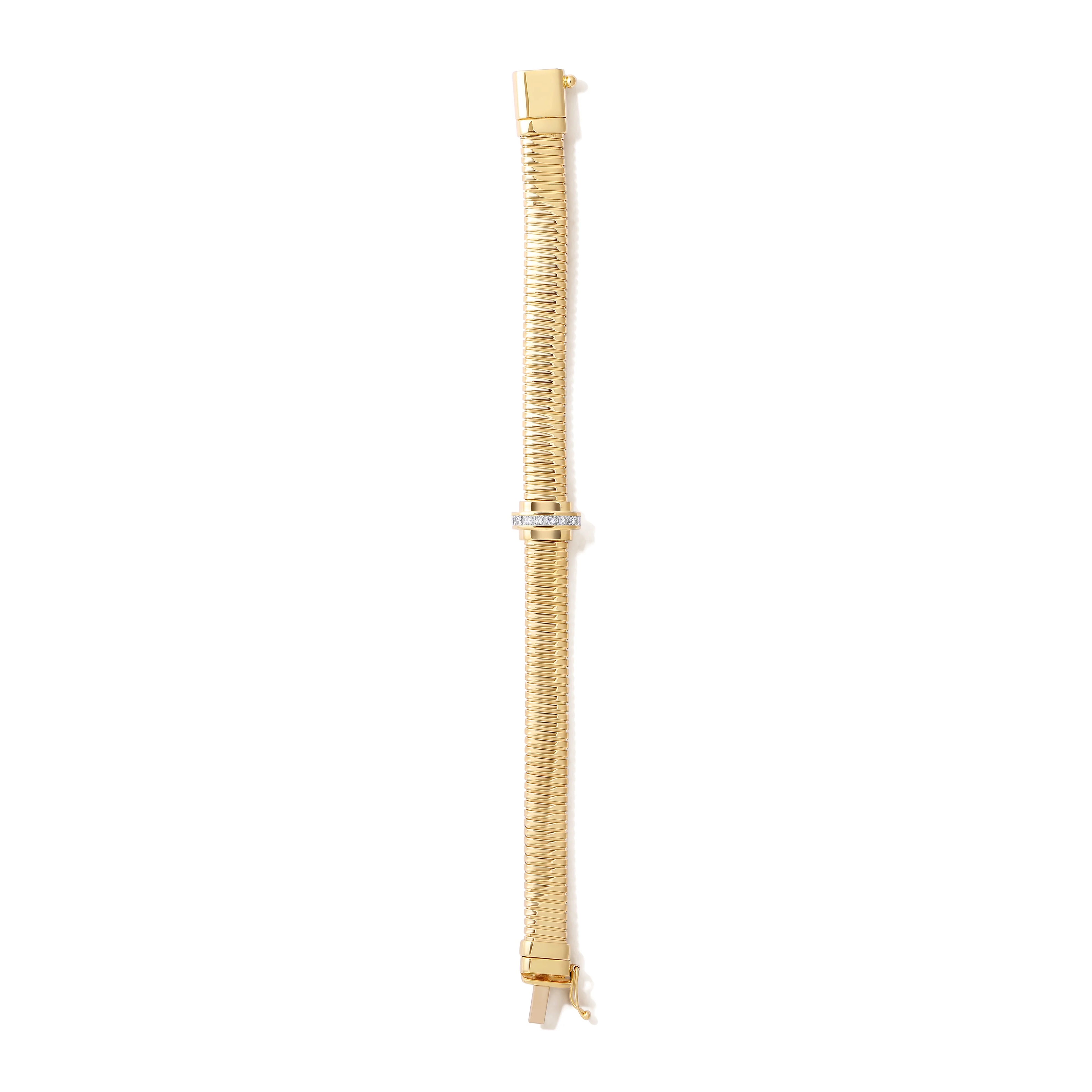 18k yellow gold and channel set diamond tubogas style Raisina bracelet by State Property Tiny Gods