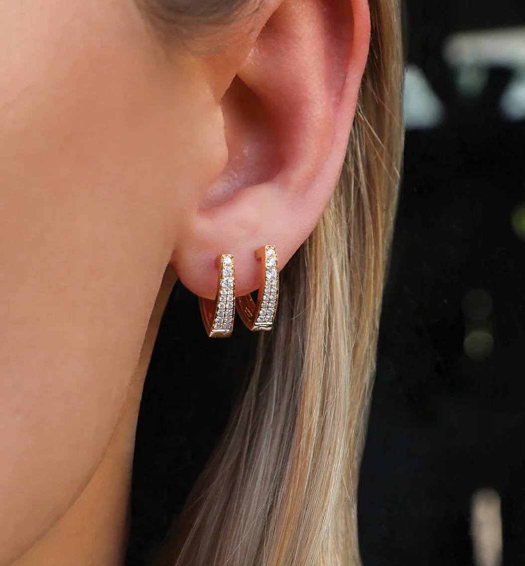 18k yellow gold diamond v shape diamond earring Huggies Anita Ko Tiny Gods