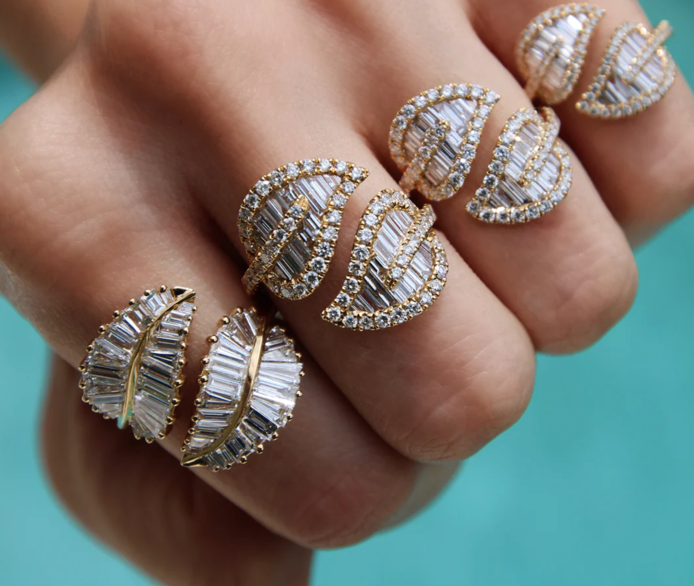 18k yellow gold diamond medium leaf ring by Anita Ko Tiny Gods