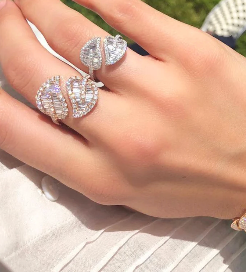 18k yellow gold diamond medium leaf ring by Anita Ko Tiny Gods