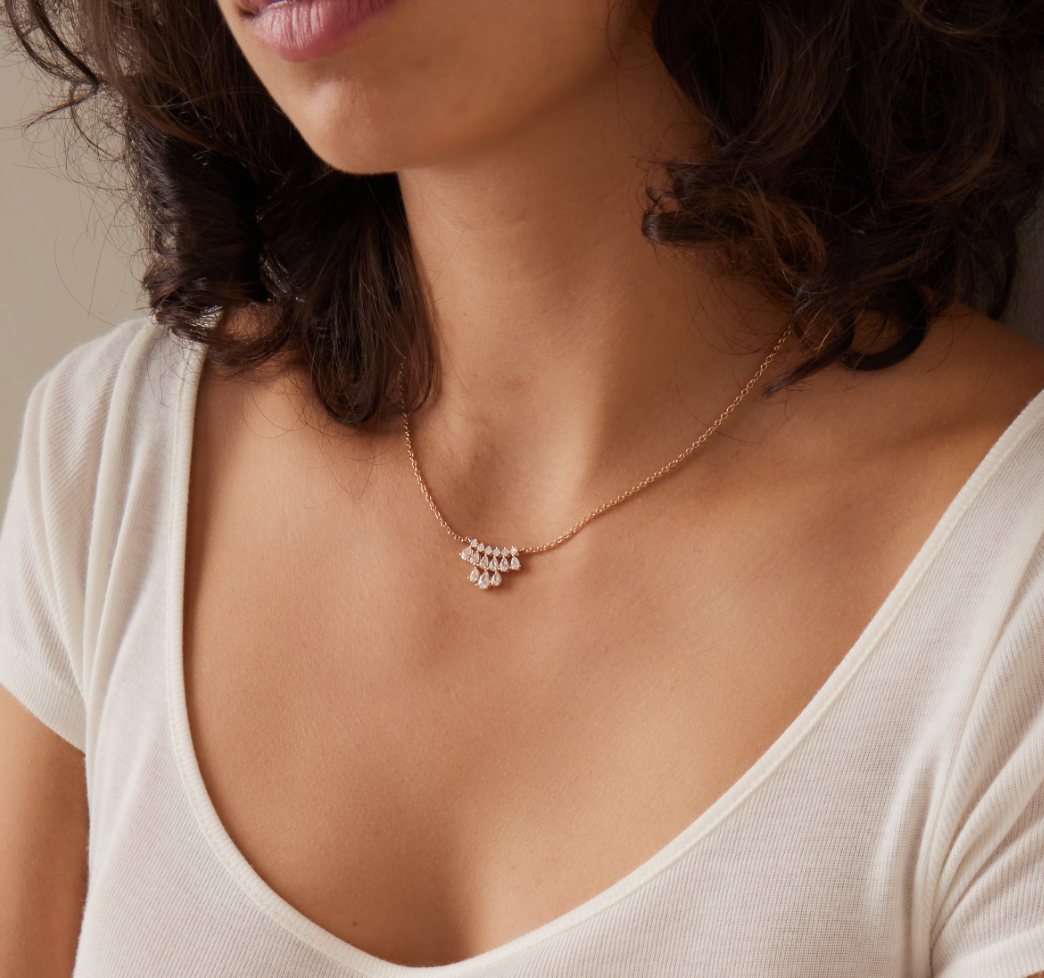 18K yellow gold Small Daphne Diamond Necklace pear shaped and round diamonds by Anita Ko at Tiny Gods