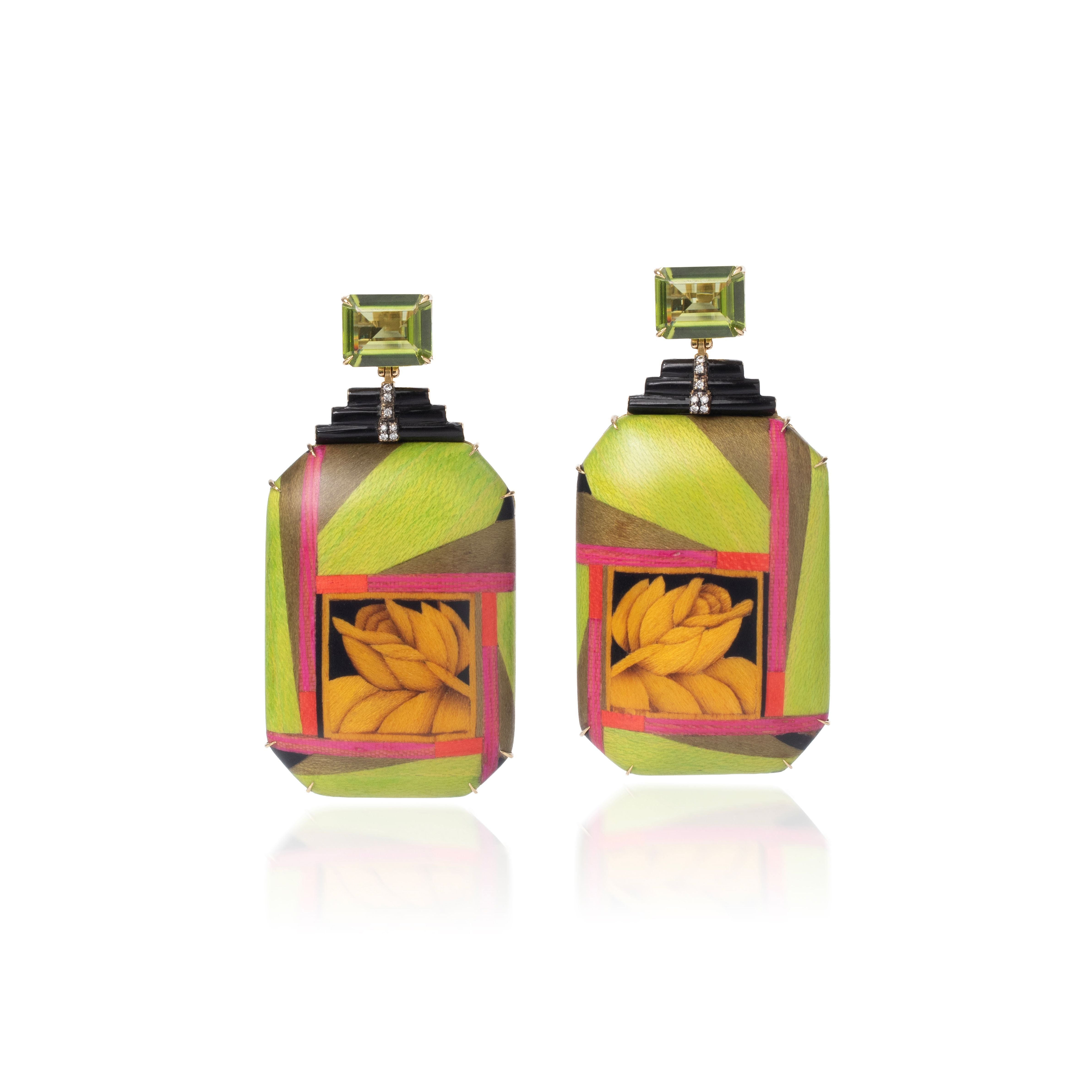 Shoji Garden Marquetry Earrings with Peridot Silvia Furmanovich tiny gods