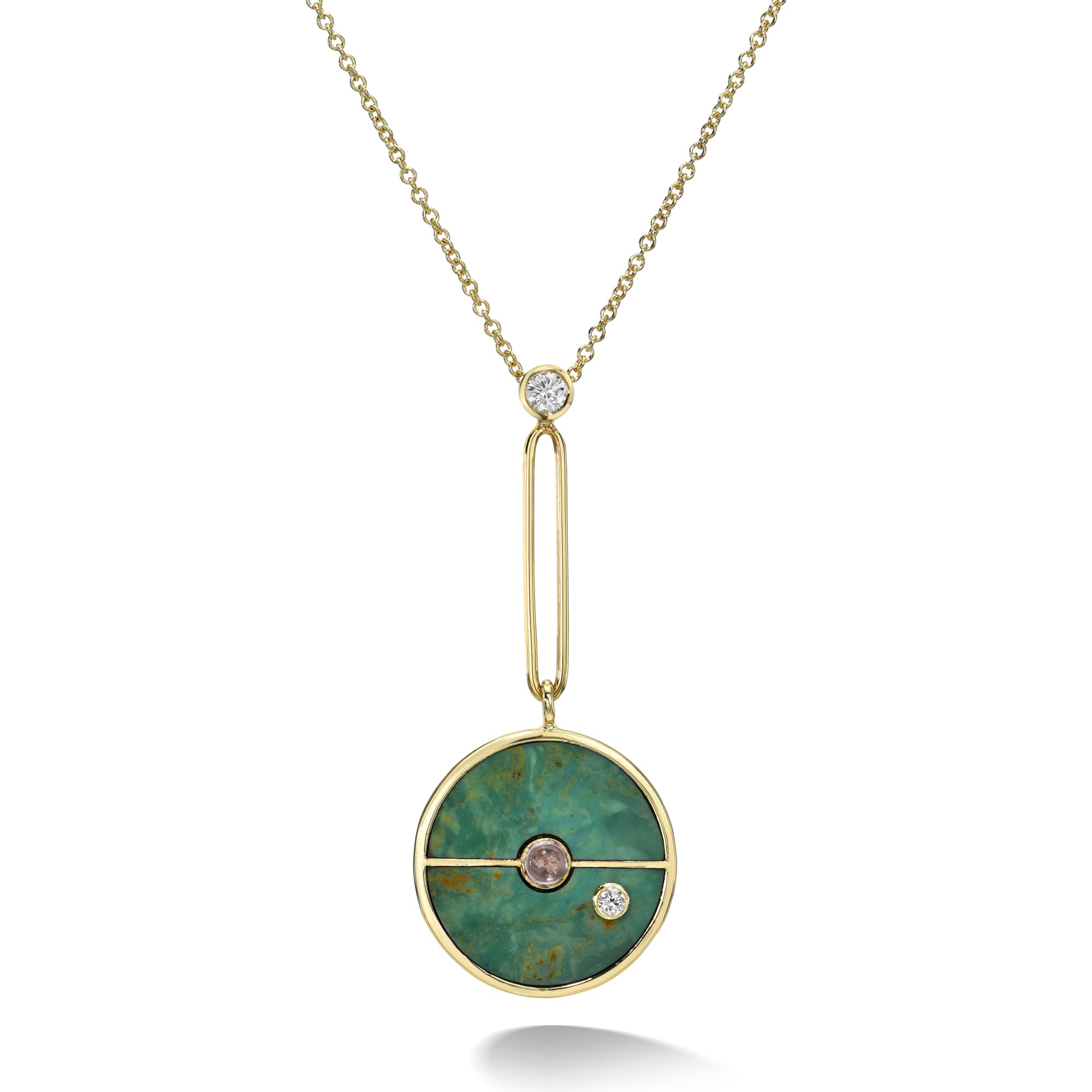 14k yellow gold lariat pendant Signature Compass Pendant - Green Turquoise and diamond and spinel by Retrouvai at Tiny Gods.