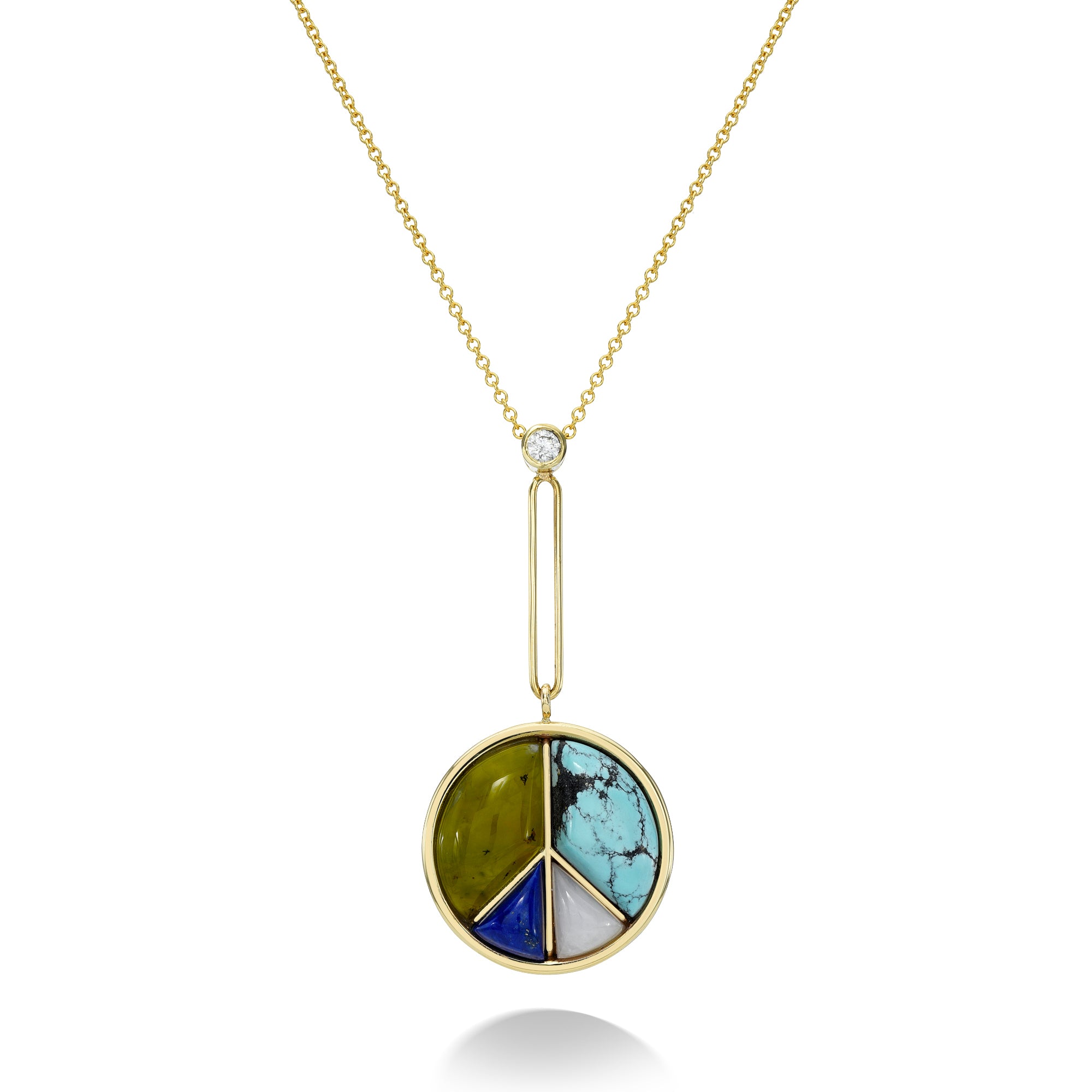 Signature Peace Sign Pendant quartz opal turquoise necklace Retrouvai at Tiny Gods