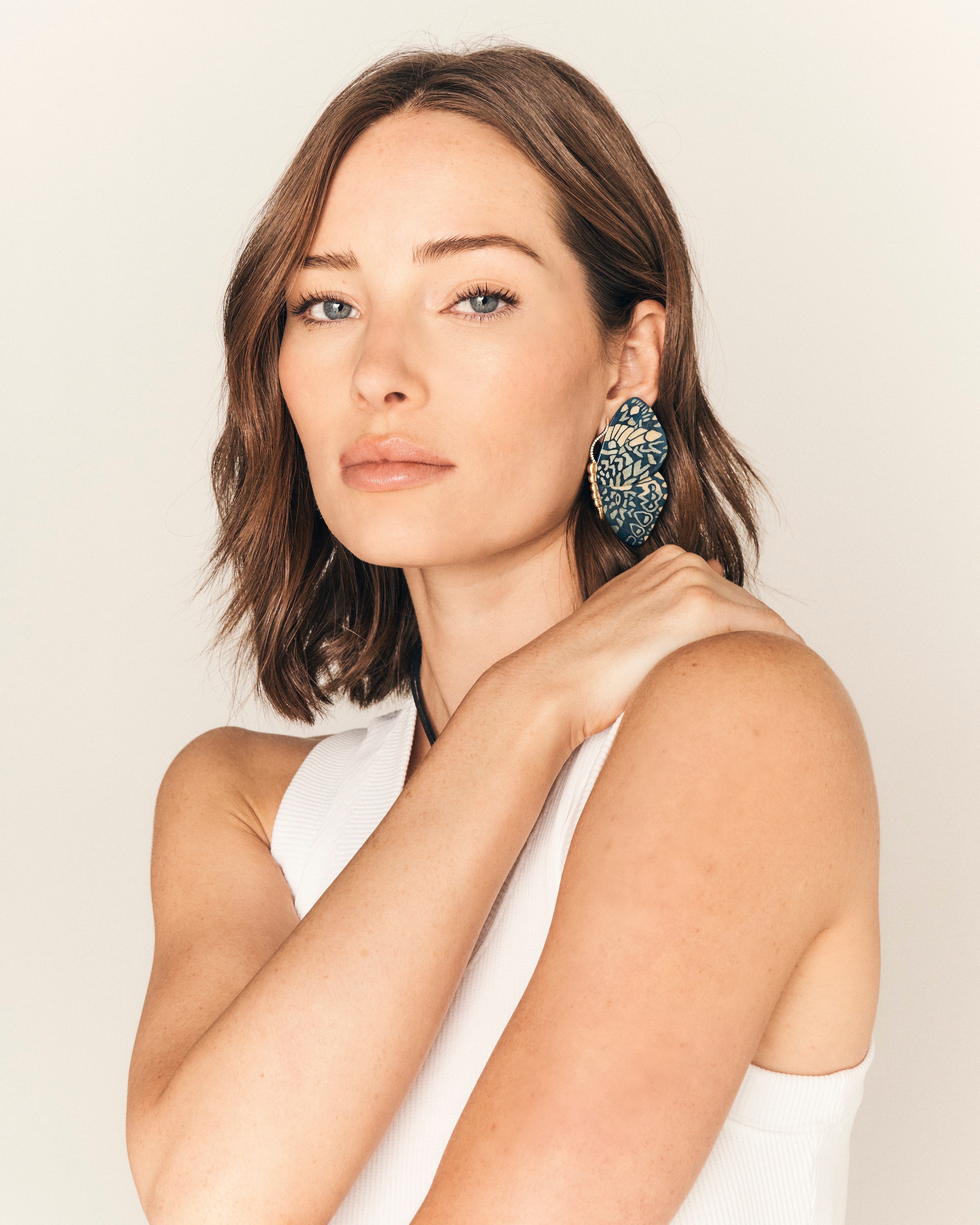 Blue & White Butterfly Marquetry Earrings